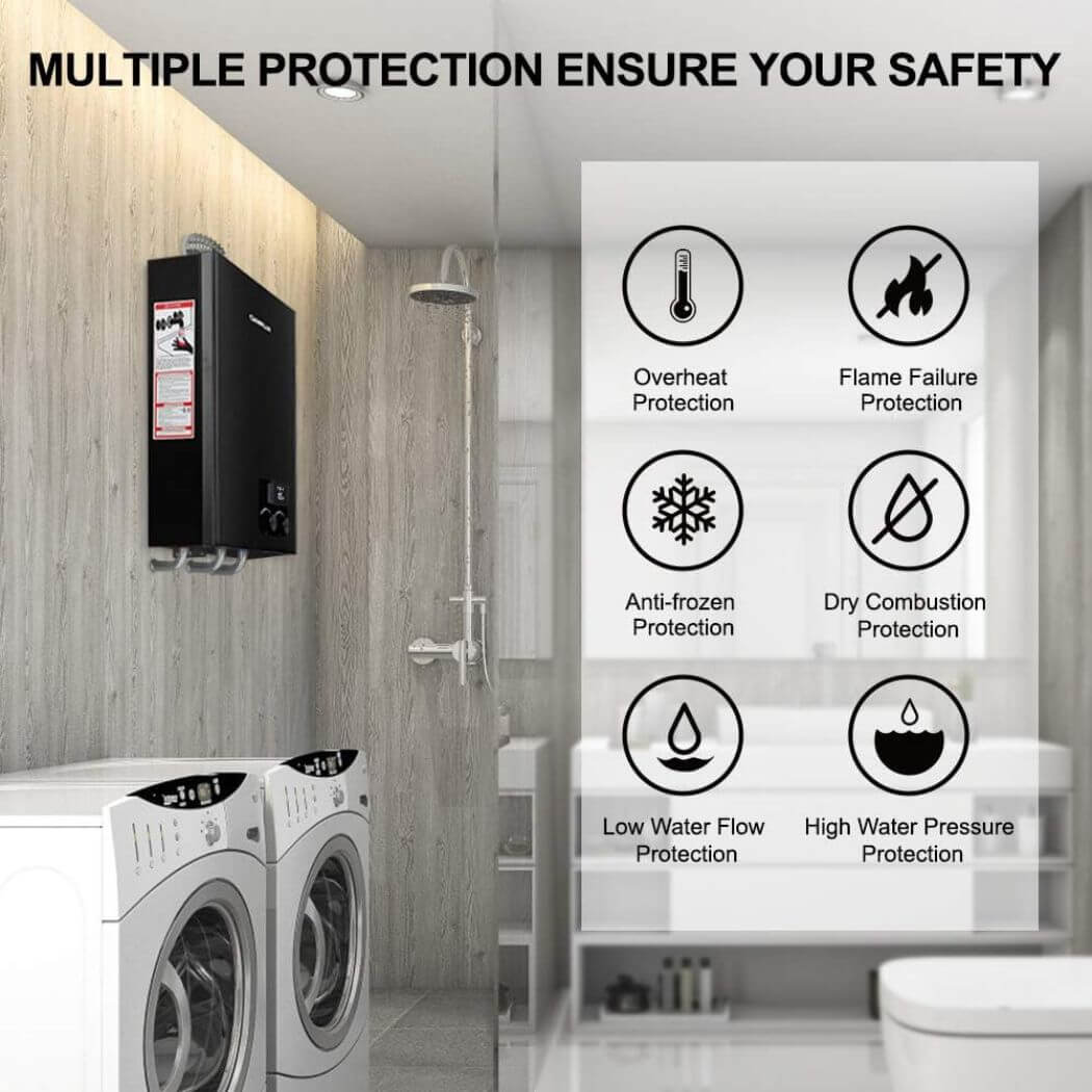 Camplux Tankless Instant Hot Water Heater 2.64 GPM | Black - Image 5