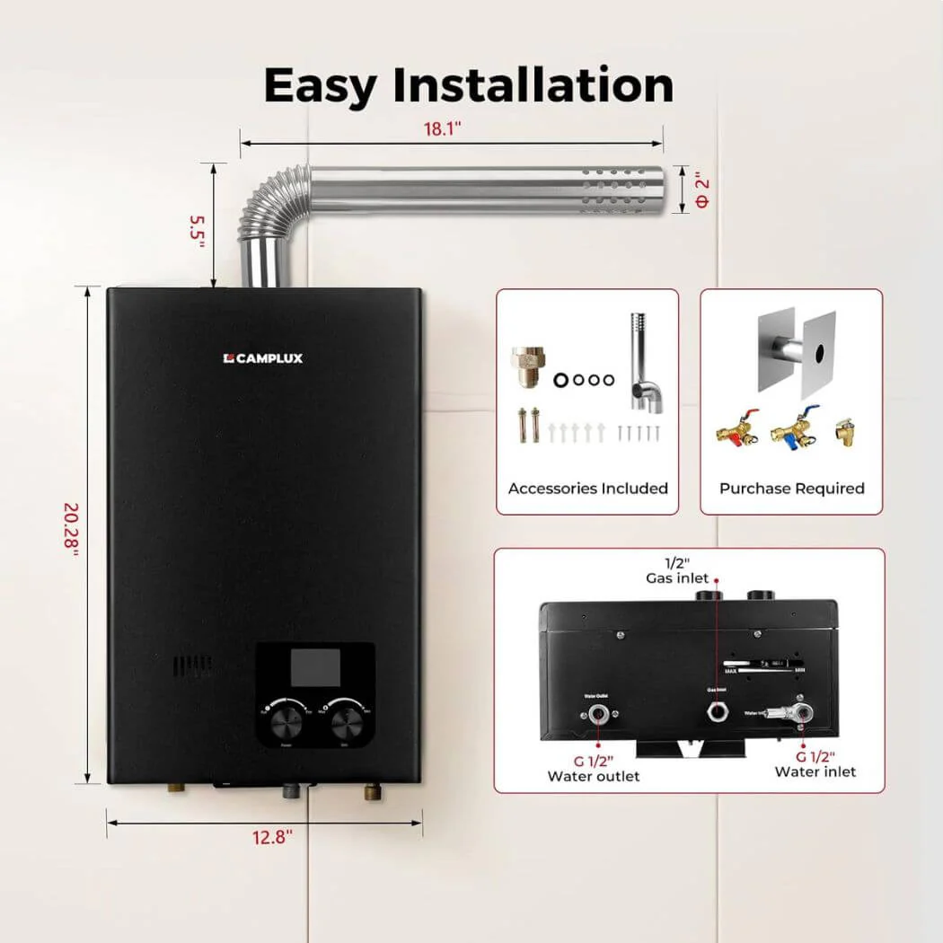 Camplux Tankless Instant Hot Water Heater 2.64 GPM | Black - Image 6