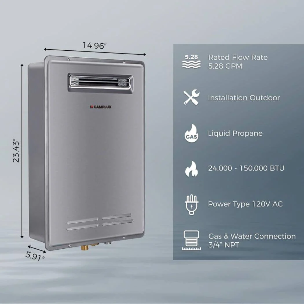 Camplux Whole Home Outdoor Tankless Hot Water Heater 5.28 GPM | Gray - Image 2