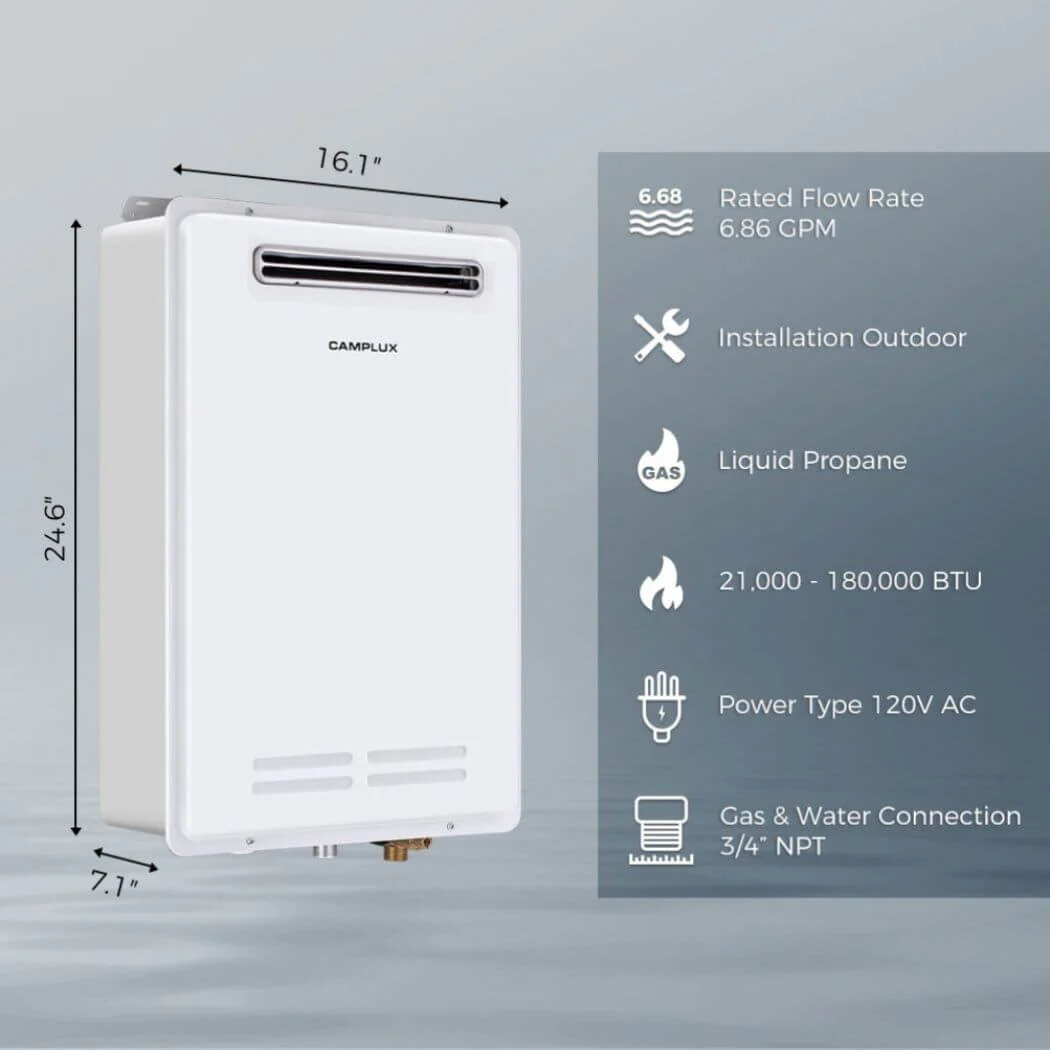 Camplux Whole Home Outdoor Tankless Hot Water Heater 6.86 GPM for 3-4 Persons Whole House | White - Image 2