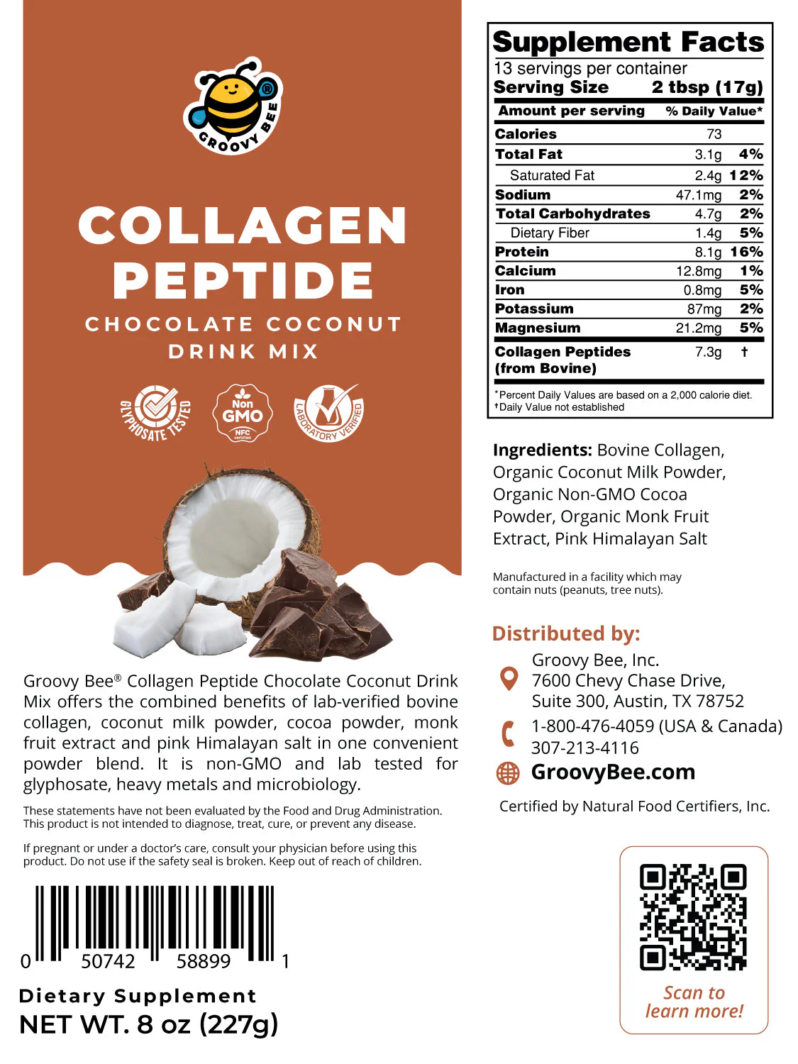 Collagen Peptide Chocolate Coconut Drink Mix 8oz (227g) - Image 2