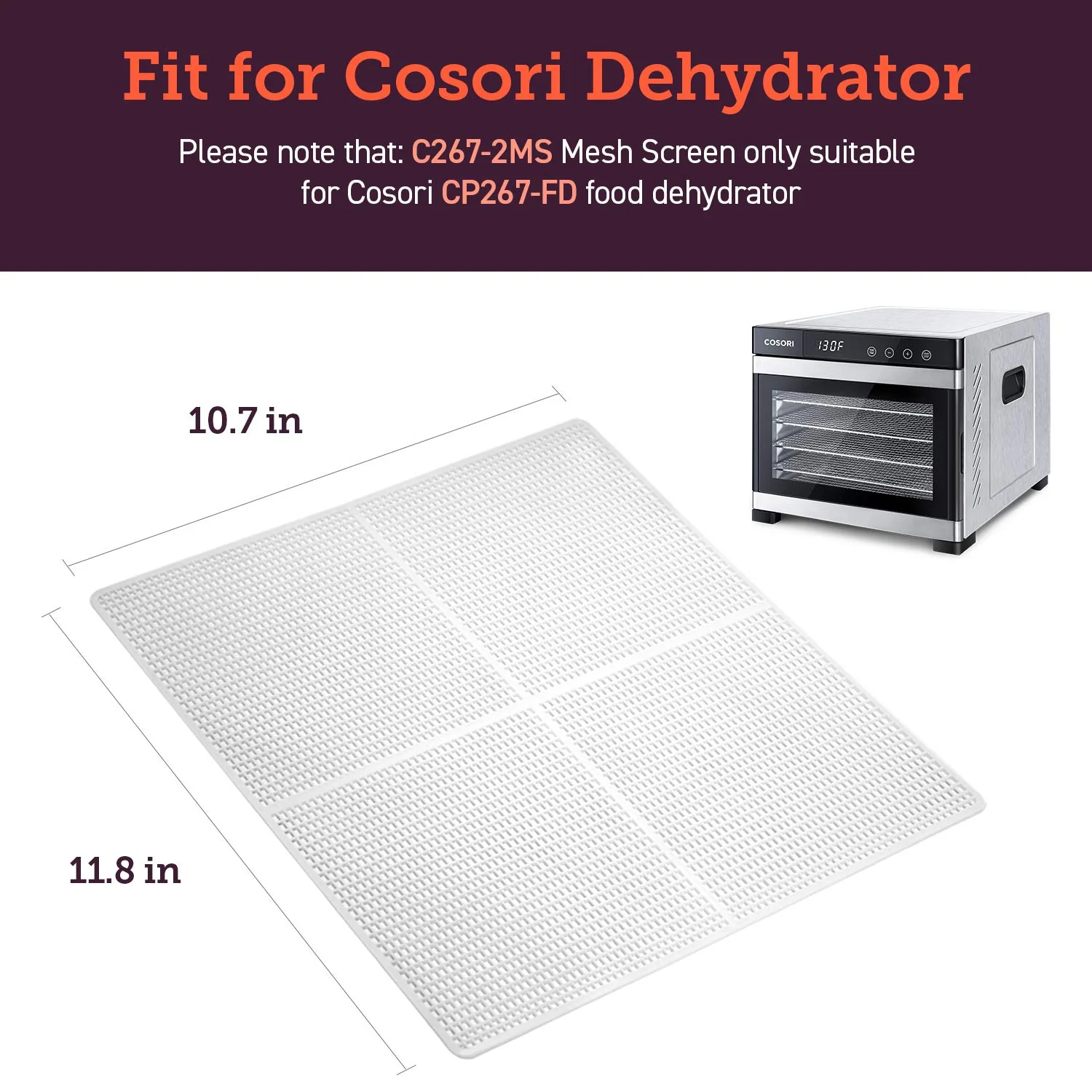 COSORI - Food Dehydrator Plastic Mesh Screens for the CP267-FD - 2 Pack - Image 3