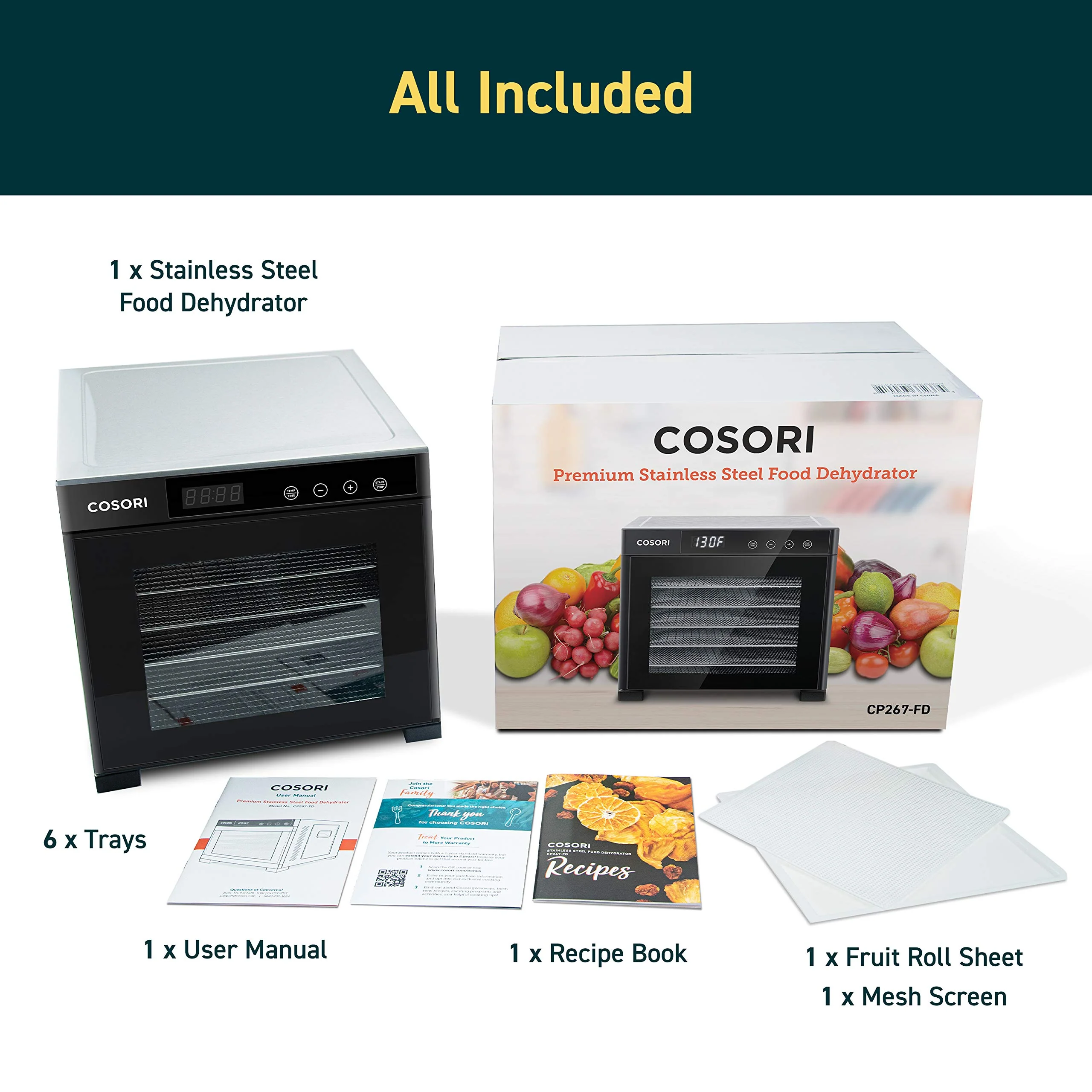 COSORI - Food Dehydrator in Black with 6 Stainless Steel Trays - Image 7