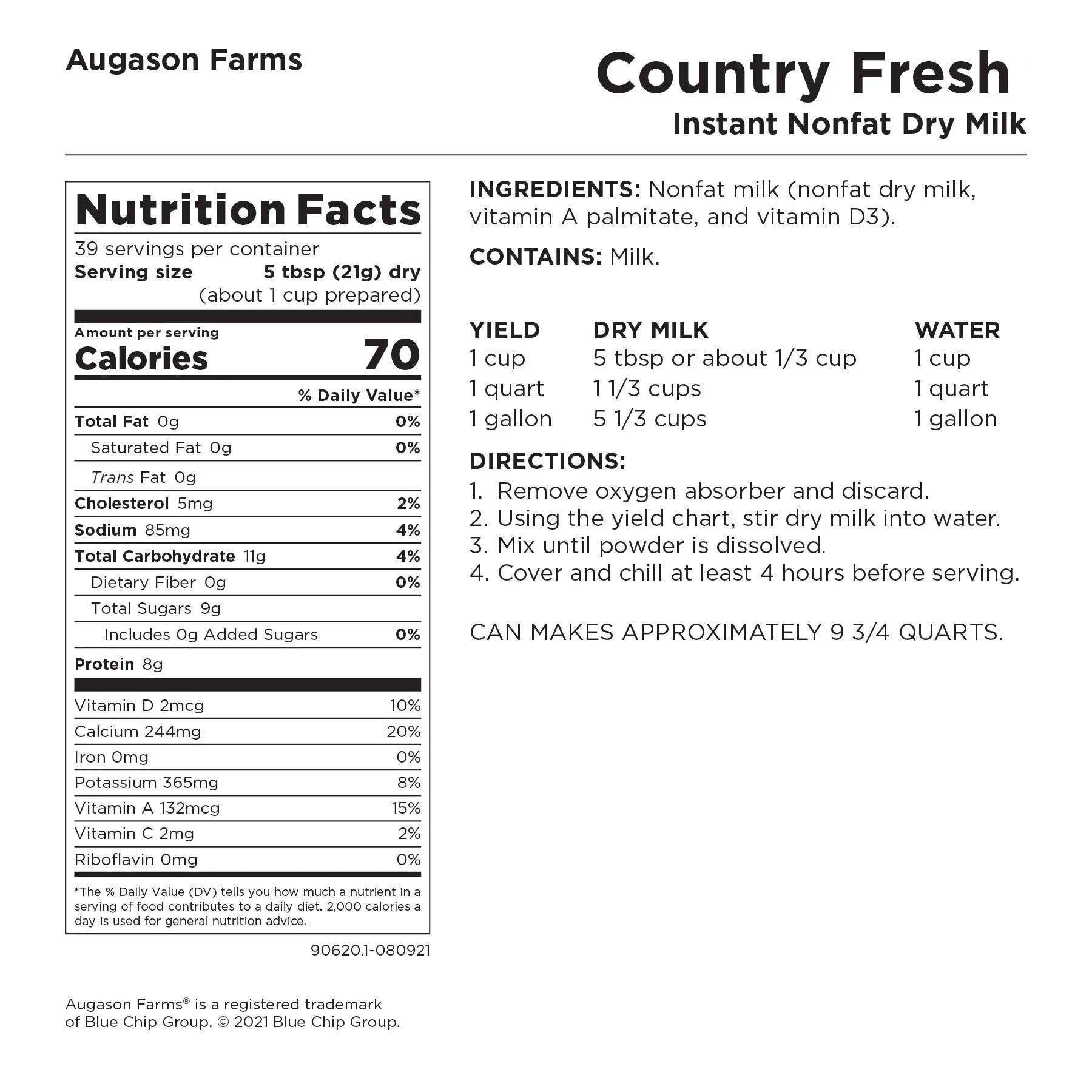 Country Fresh Instant Nonfat Dry Milk Can, 39 Servings - Image 3