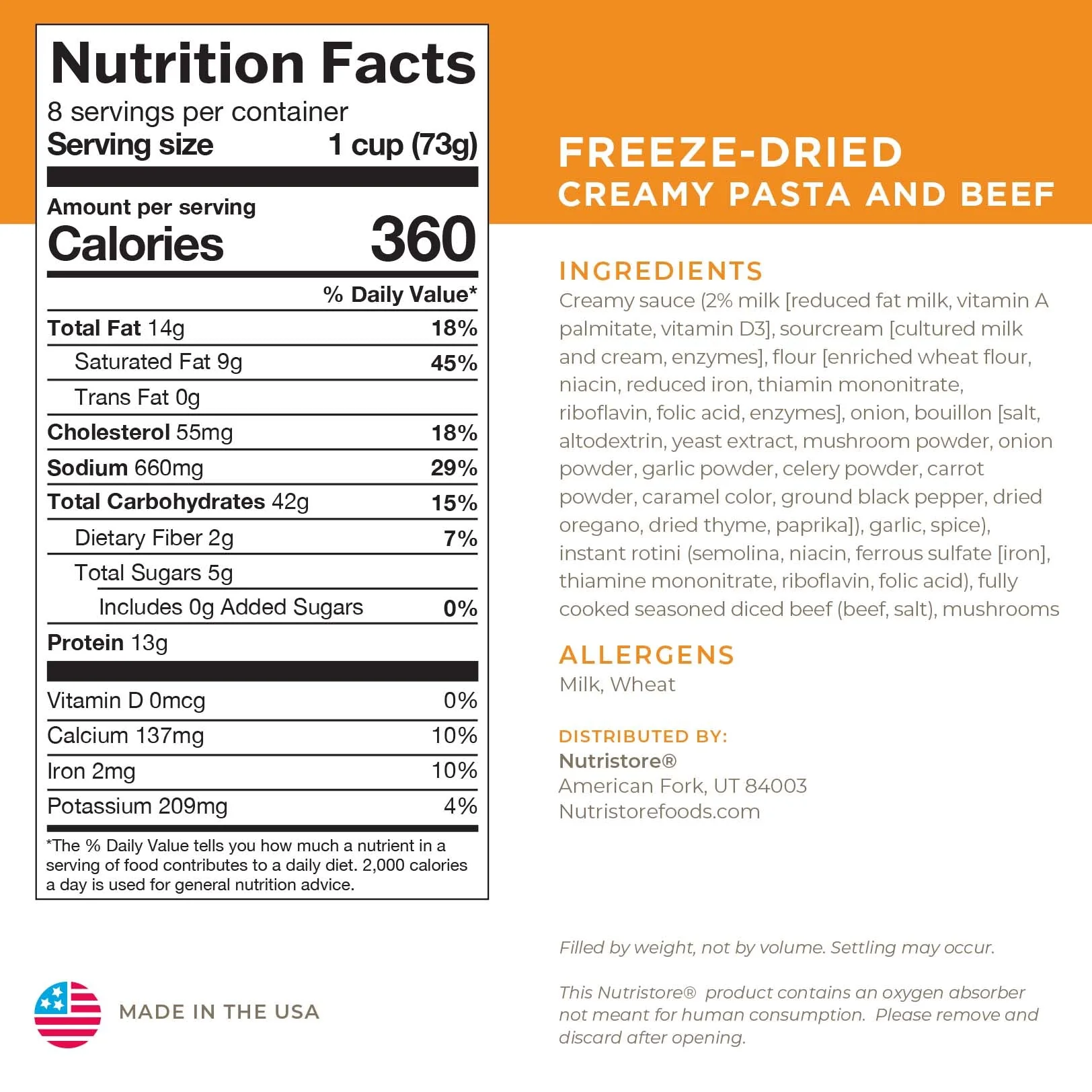 Creamy Pasta and Beef Freeze Dried - #10 Can - Image 2
