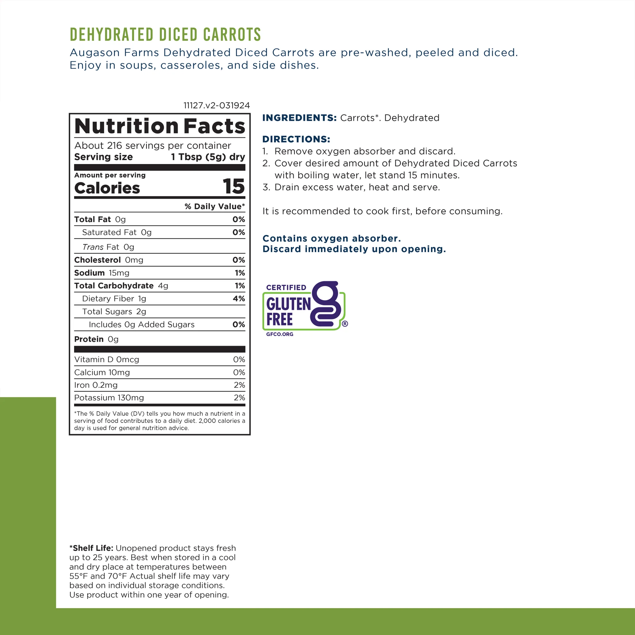 Dehydrated Diced Carrots Can, 216 Servings - Image 3