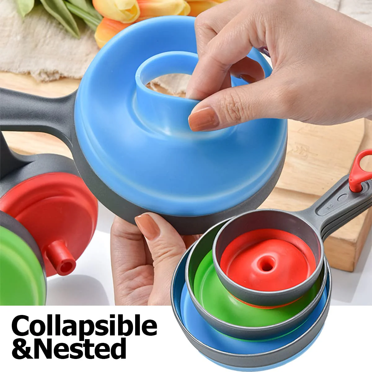 Canning Funnel & Strainer Set for Wide-Mouth & Regular-Mouth Mason Jars - Food Grade Silicone - 4 Pack - Image 4