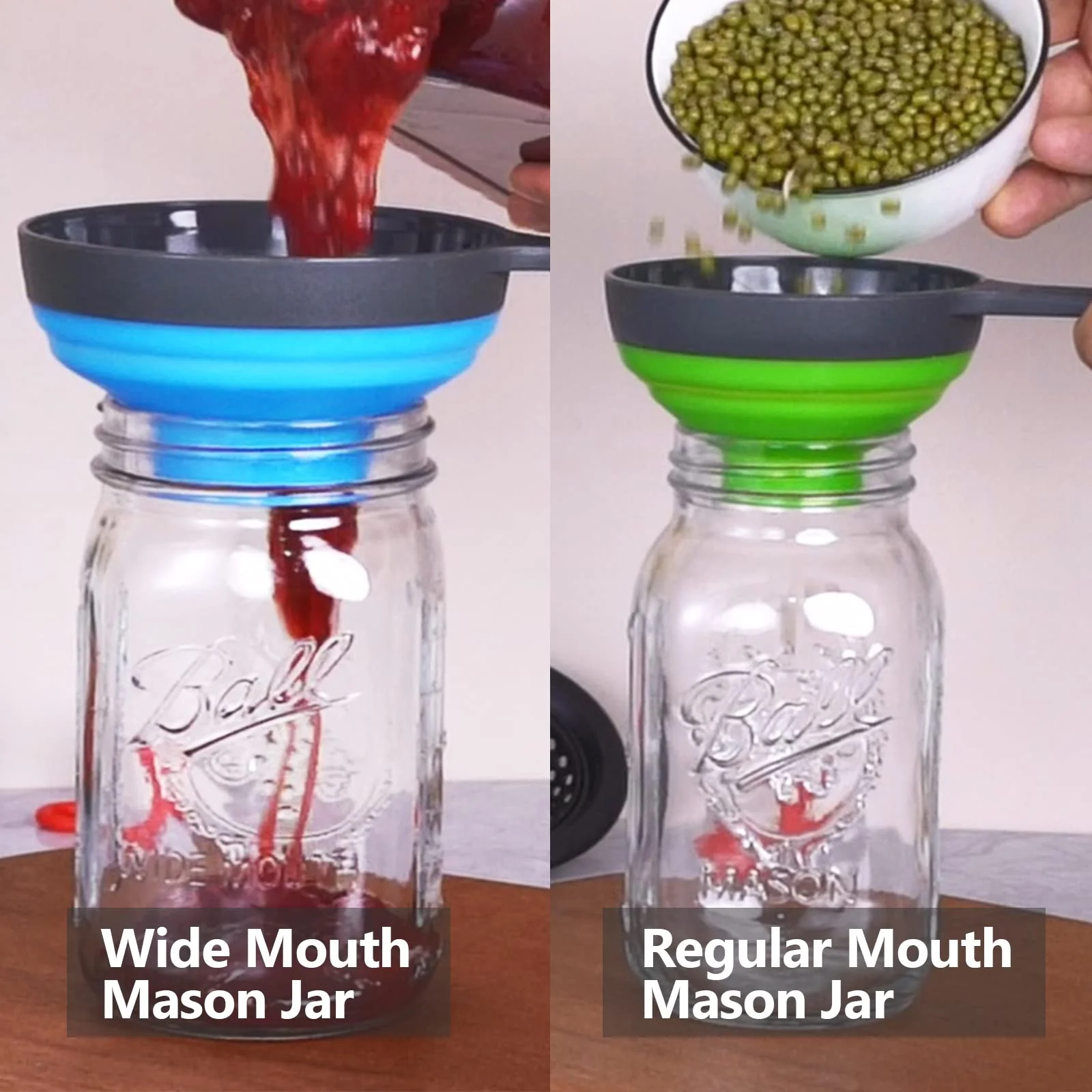 Canning Funnel & Strainer Set for Wide-Mouth & Regular-Mouth Mason Jars - Food Grade Silicone - 4 Pack - Image 5