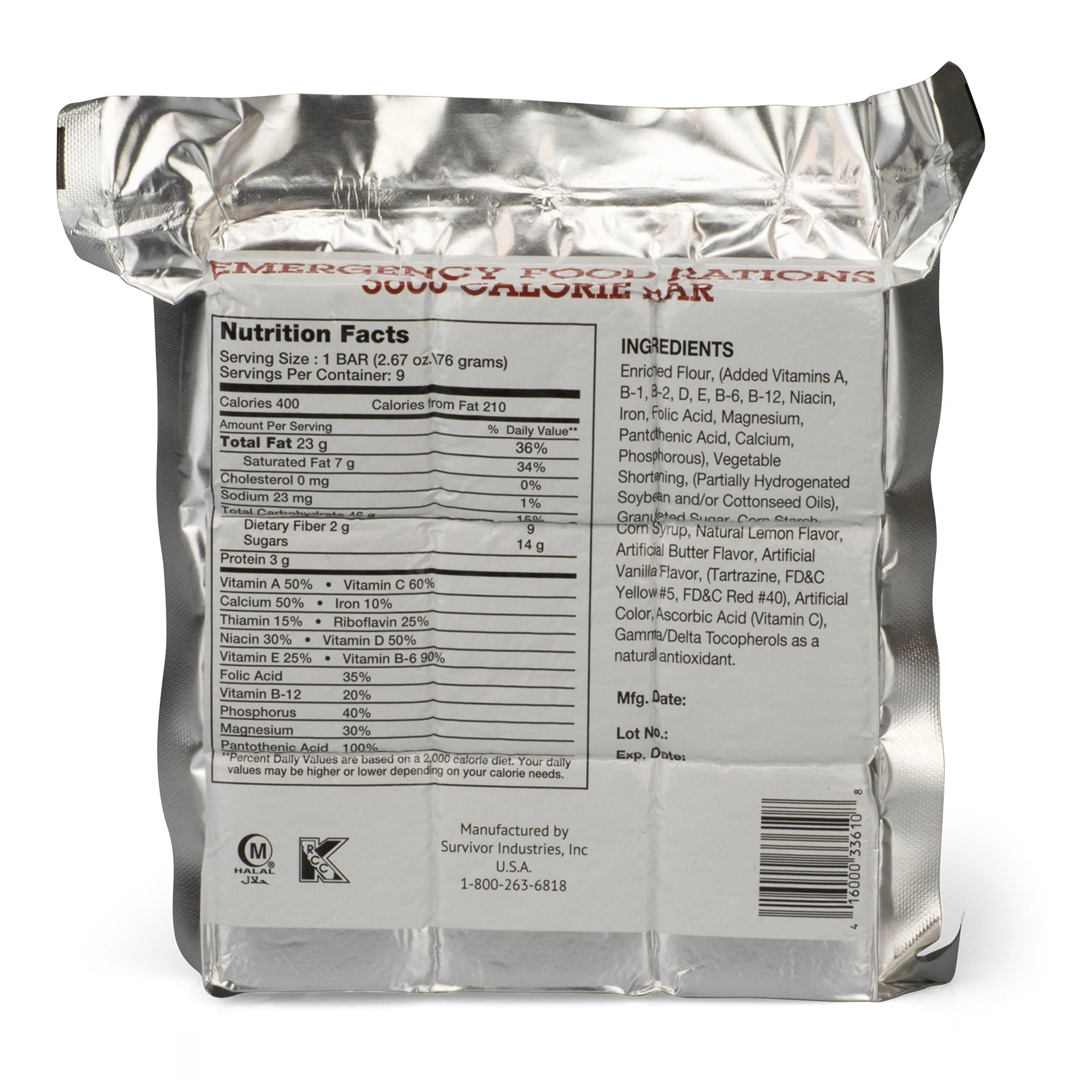 Grizzly Gear Emergency Food Rations - 3600 Calorie Bar - 3 Day Supply - 9 bars - Image 3