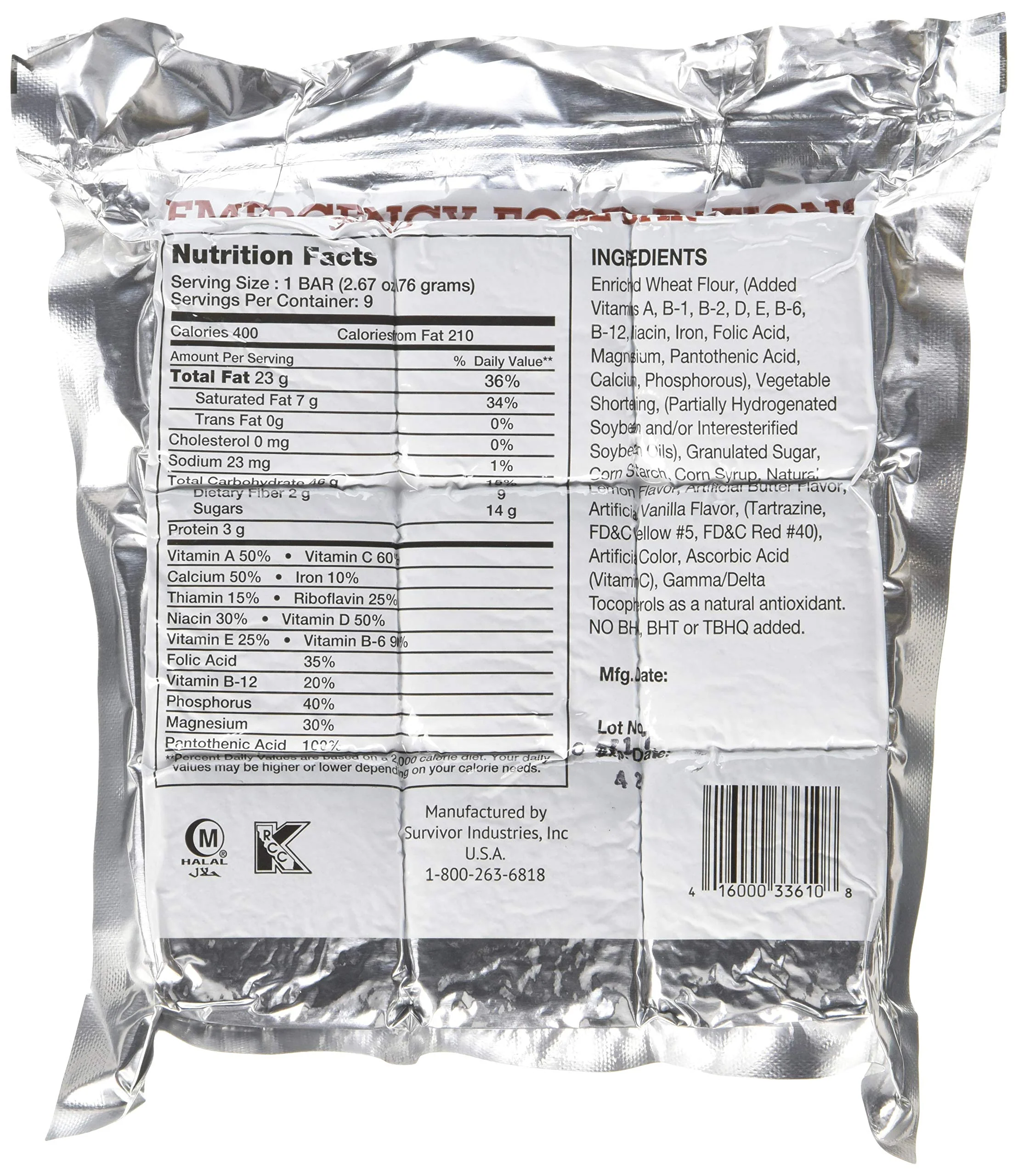 Grizzly Gear Emergency Food Rations 5 Pack - 3600 Calorie Bar - 15 Day Supply - Image 2