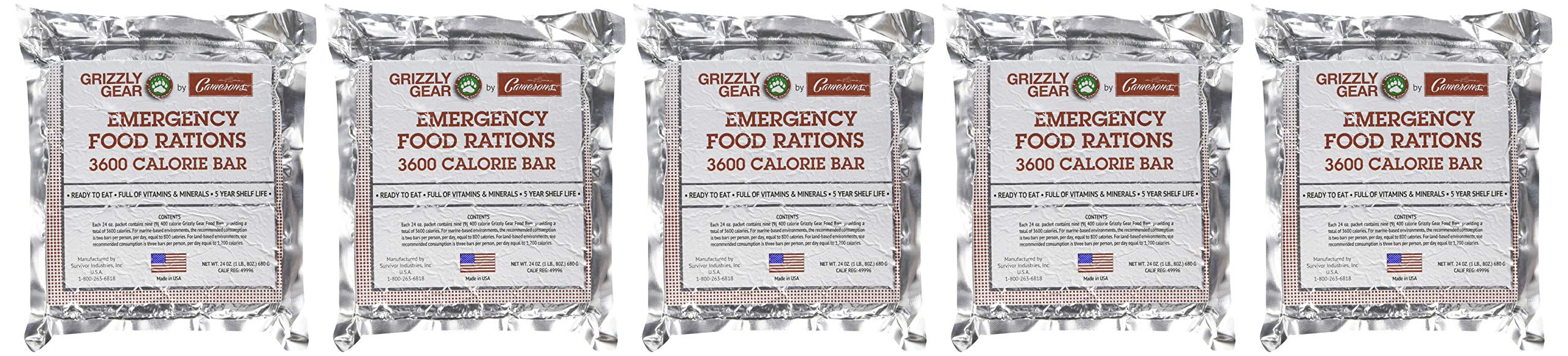 Grizzly Gear Emergency Food Rations 5 Pack - 3600 Calorie Bar - 15 Day Supply - Image 4