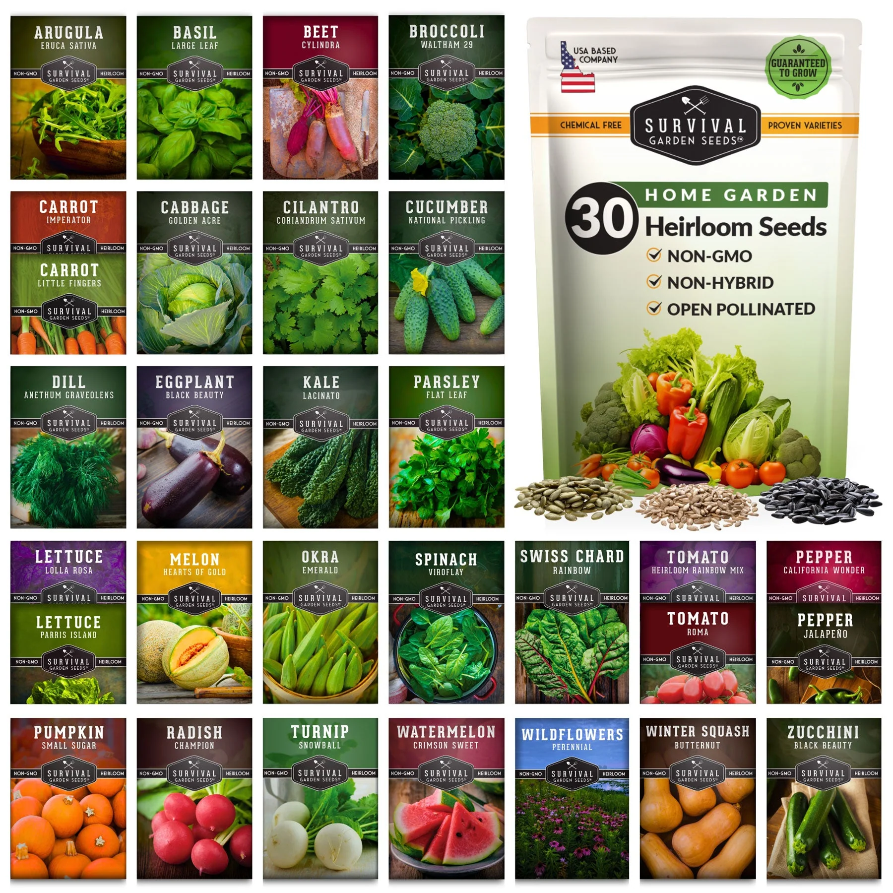 Family Home Garden Kit - 30 Easy to Grow Seeds for a Victory Garden
