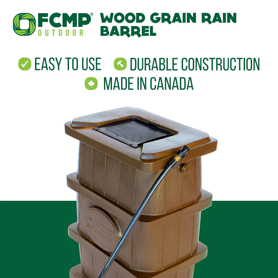 FCMP - Outdoor Slim Line 45-Gallon Wood Grain Rain Water Barrel - Image 8