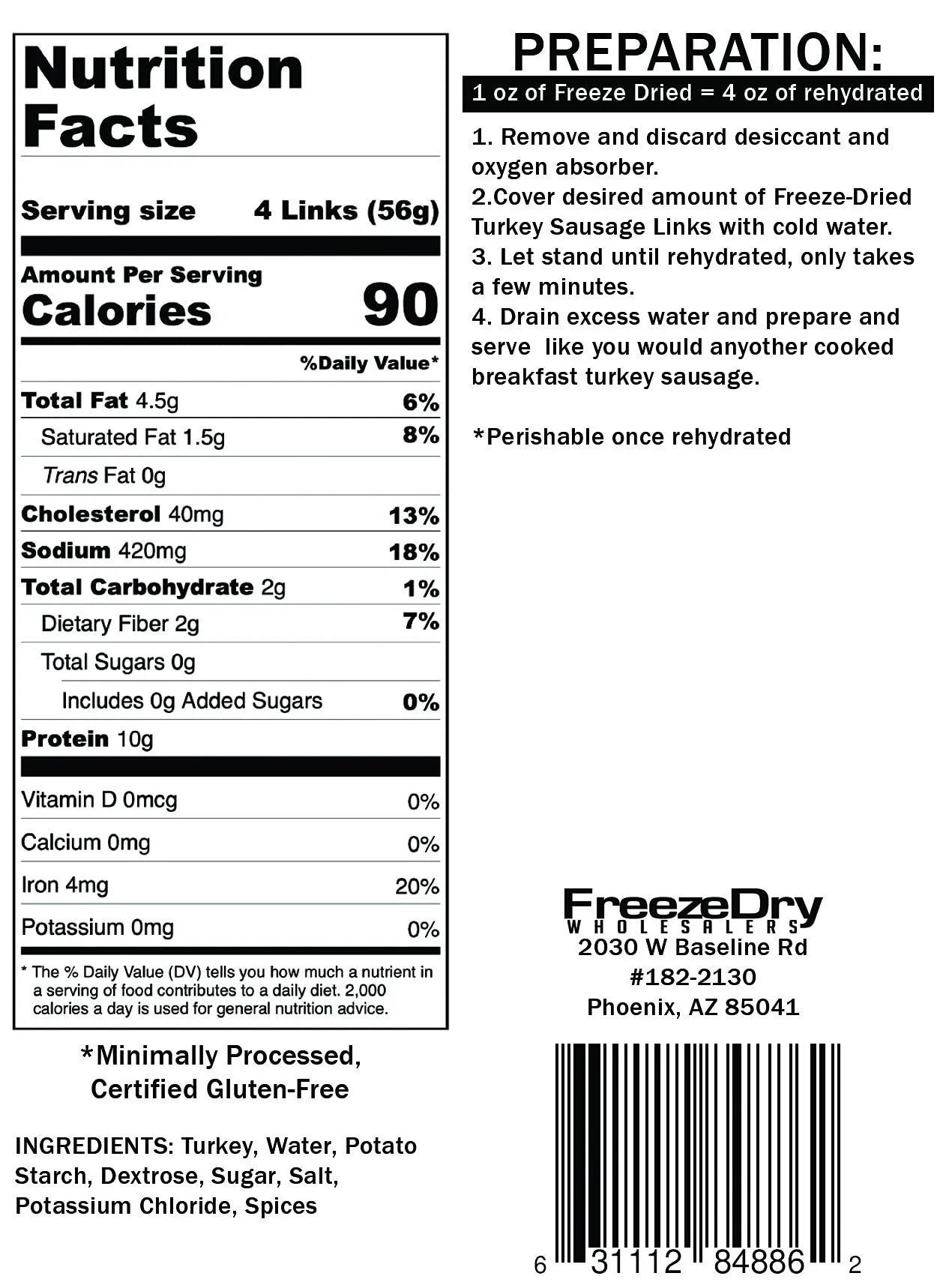 Freeze Dry Wholesalers Freeze-Dried Breakfast Turkey Sausage - Backpacking and Camping Food - Gluten-Free - Emergency Foods - Image 2