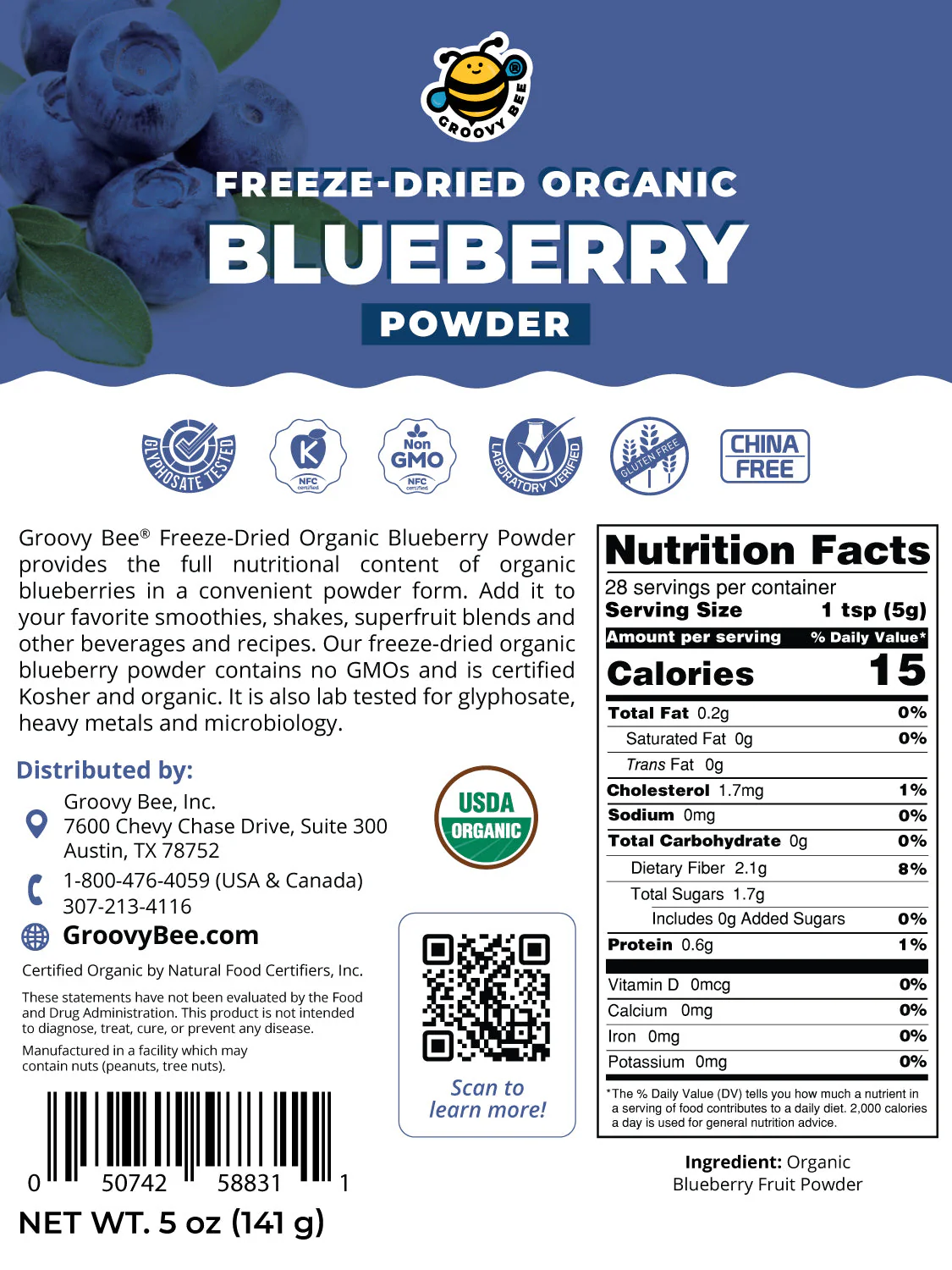 Freeze-Dried Organic Blueberry Powder 5oz (141g) - Image 2