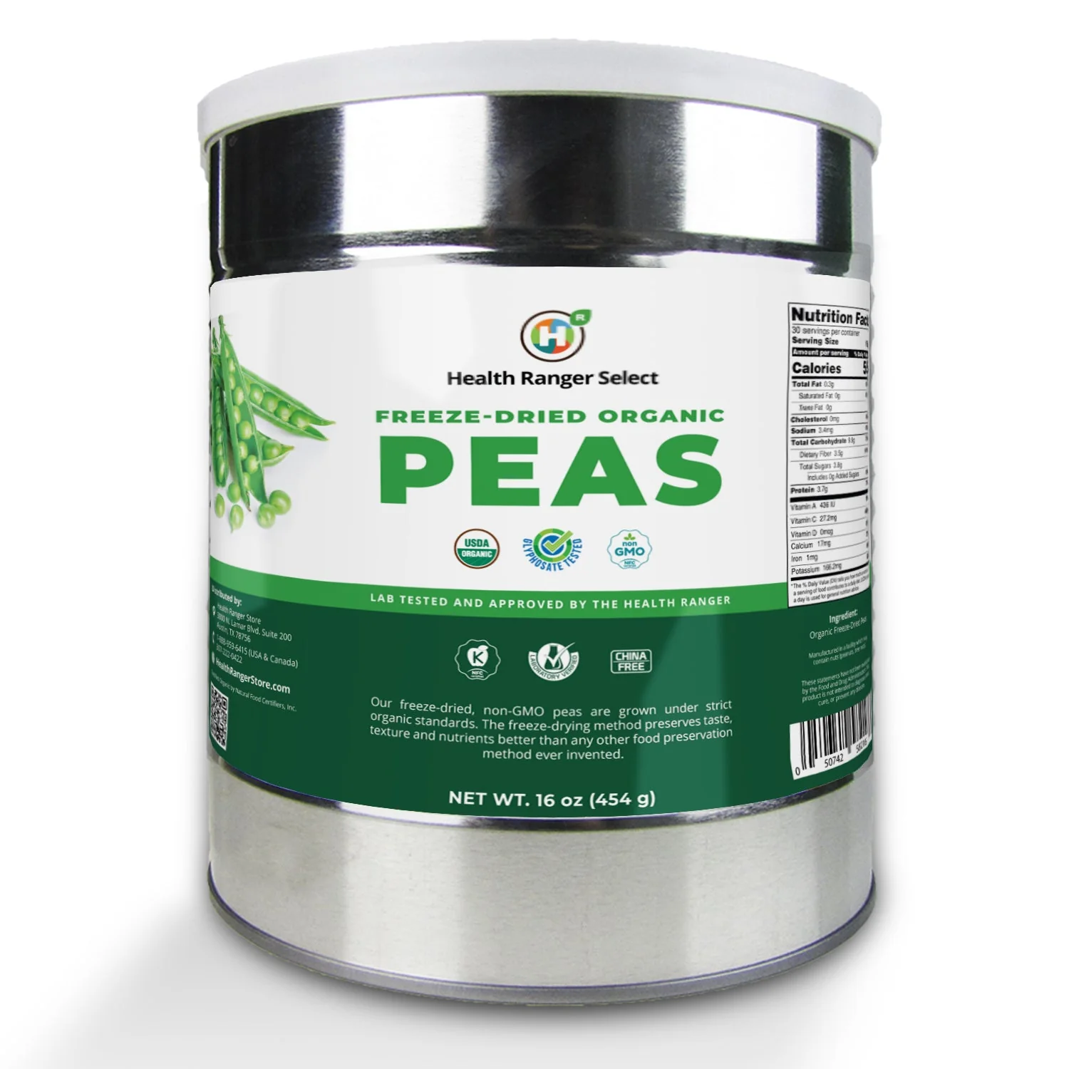 Freeze Dried Organic Peas (16oz, #10 can) 454g (2-Pack) - Image 2