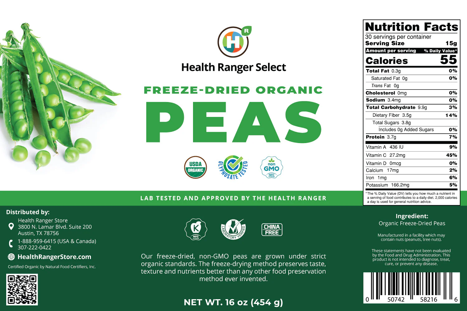 Freeze Dried Organic Peas (16oz, #10 can) 454g (2-Pack) - Image 3