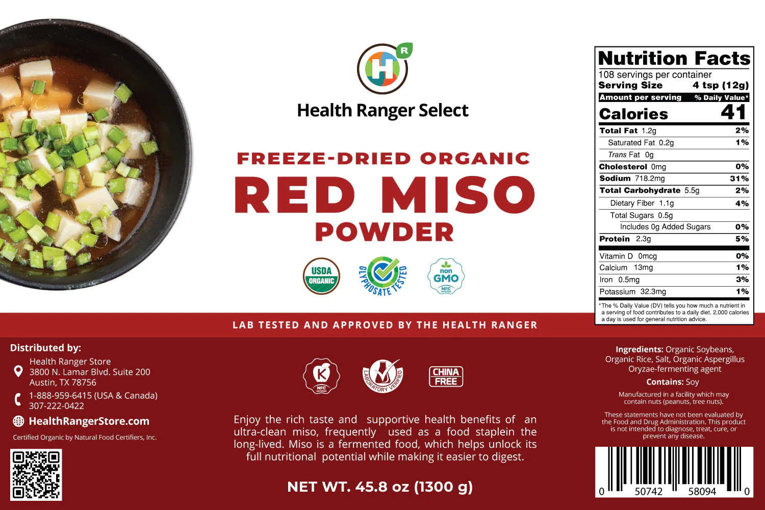 Freeze Dried Organic Red Miso Powder 45oz (1300g) #10 can (2-Pack) - Image 3