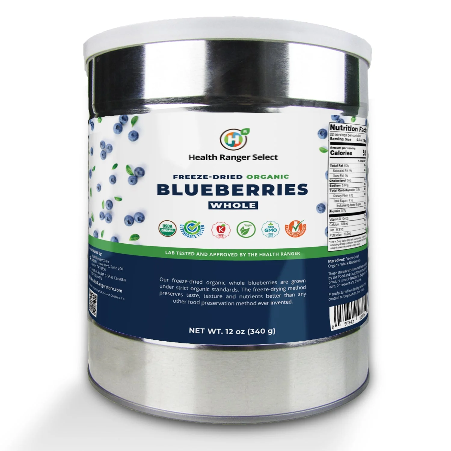 Freeze-Dried Organic Whole Blueberries (12oz, #10 can) (2-Pack) - Image 2