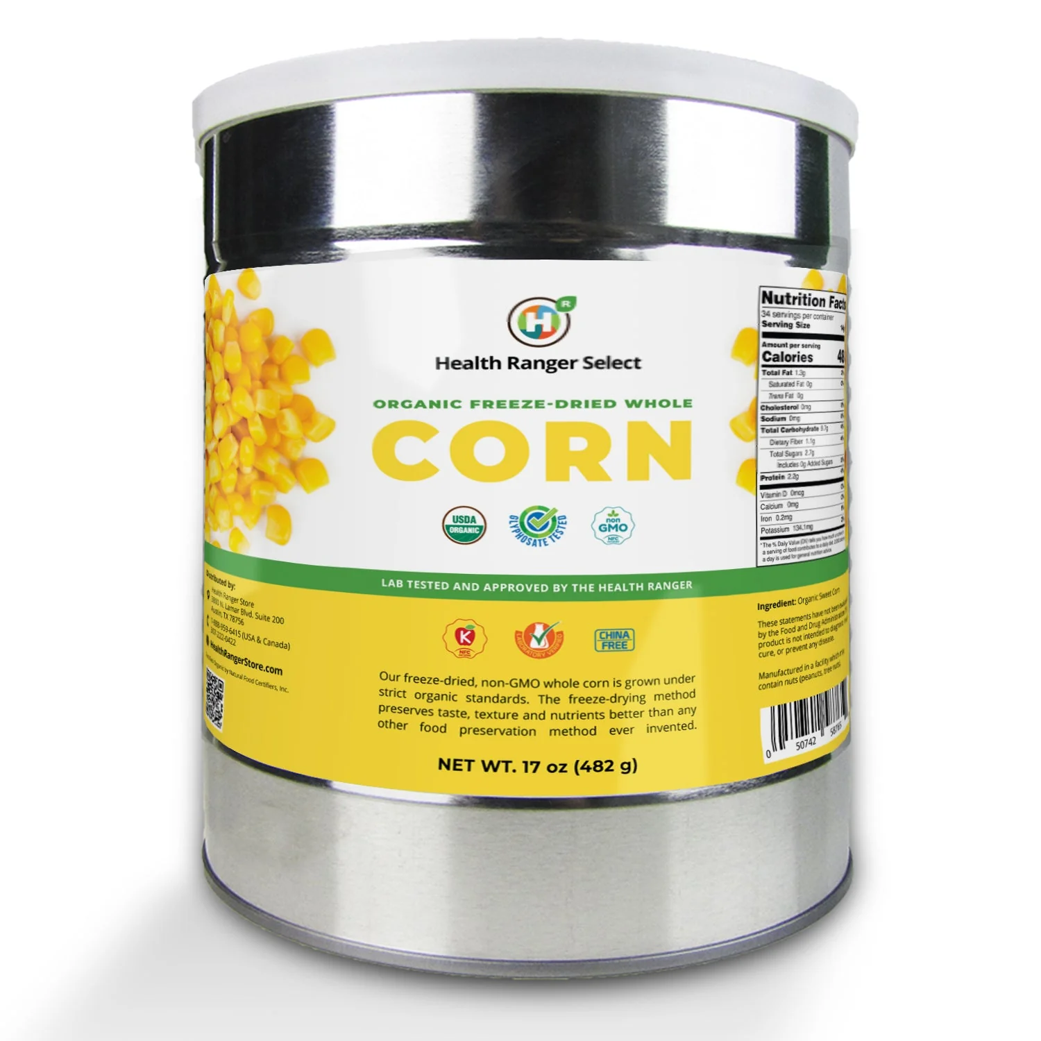 Freeze-Dried Organic Whole Corn (17oz, #10 can) (2-Pack) - Image 2