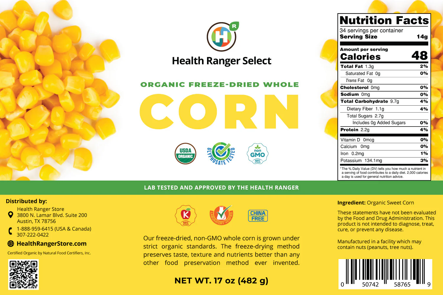 Freeze-Dried Organic Whole Corn (17oz, #10 can) (2-Pack) - Image 3