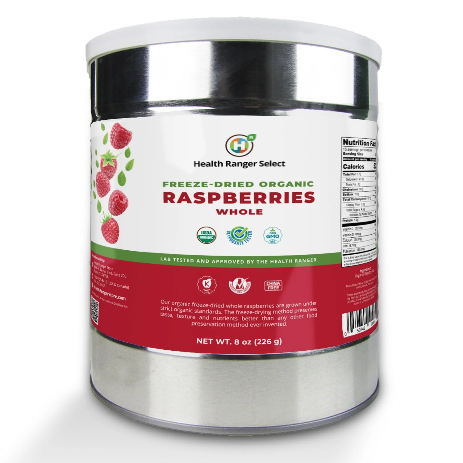 Freeze-Dried Organic Whole Raspberries (8oz, #10 Can) (2-Pack) - Image 2