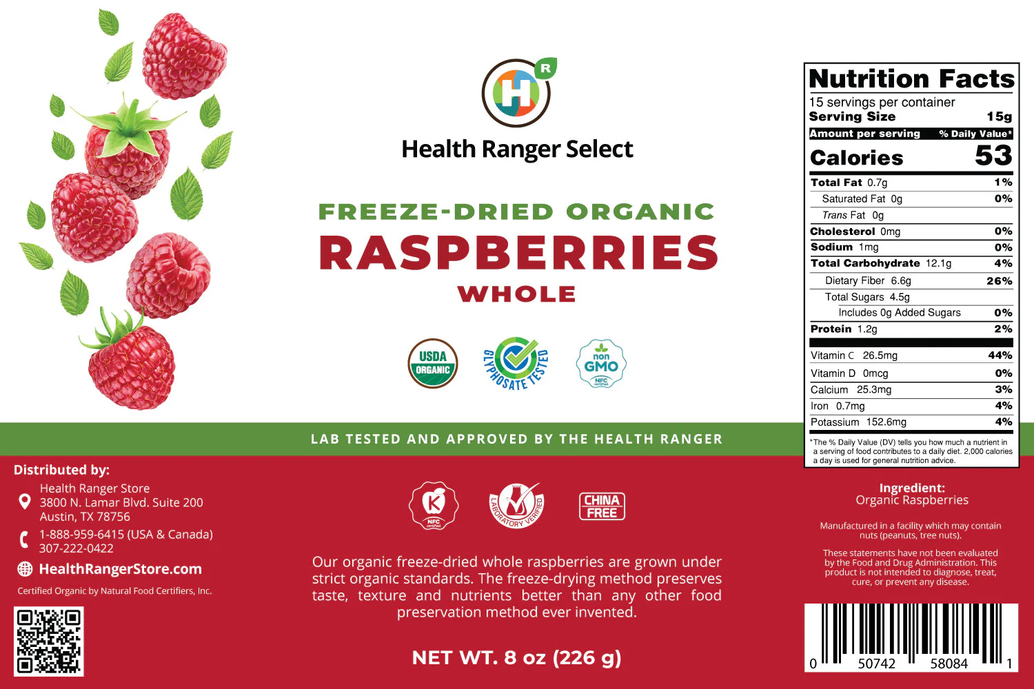 Freeze-Dried Organic Whole Raspberries (8oz, #10 Can) (2-Pack) - Image 4