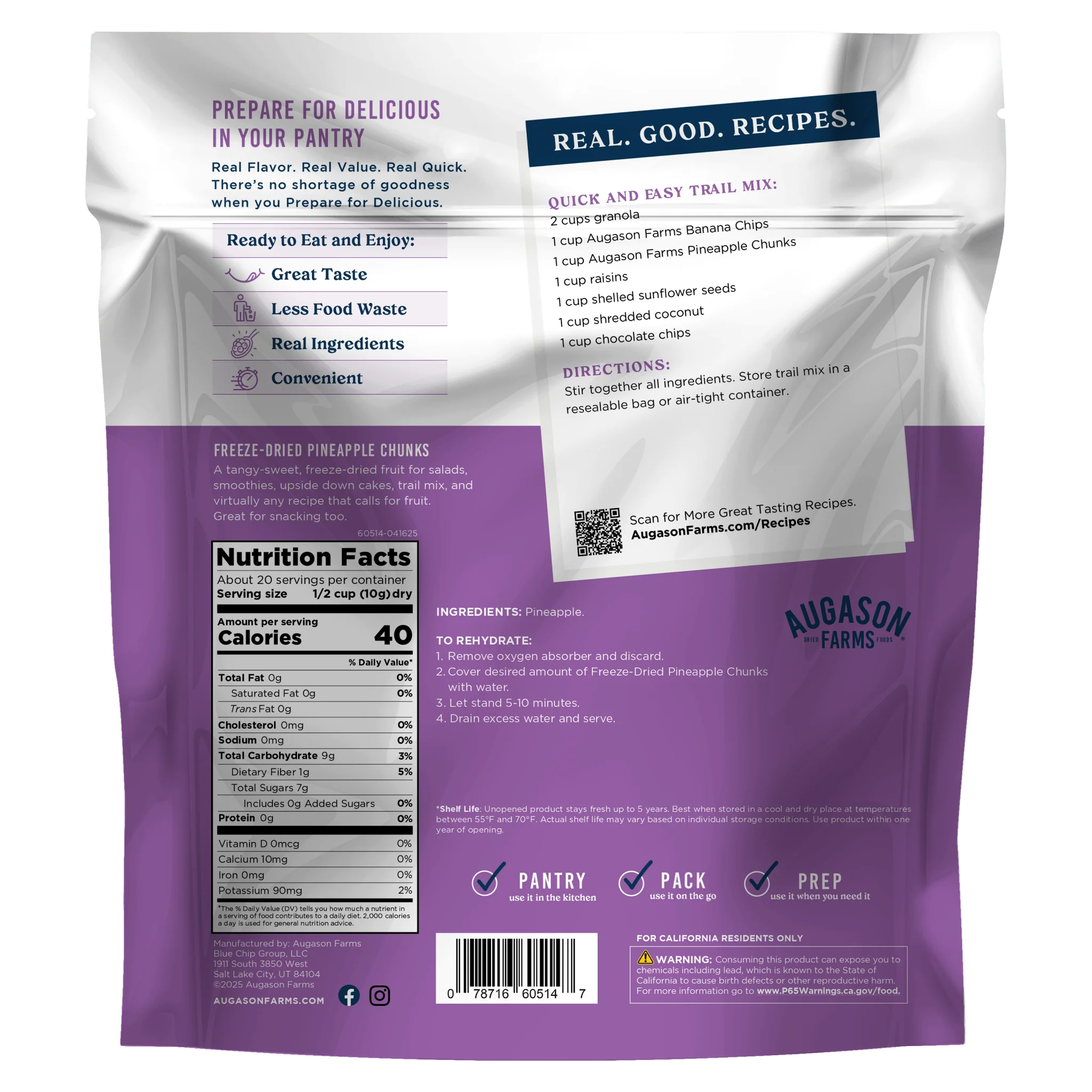 Freeze Dried Pineapple Pieces Family Size Pouch, 20 Servings - Image 2