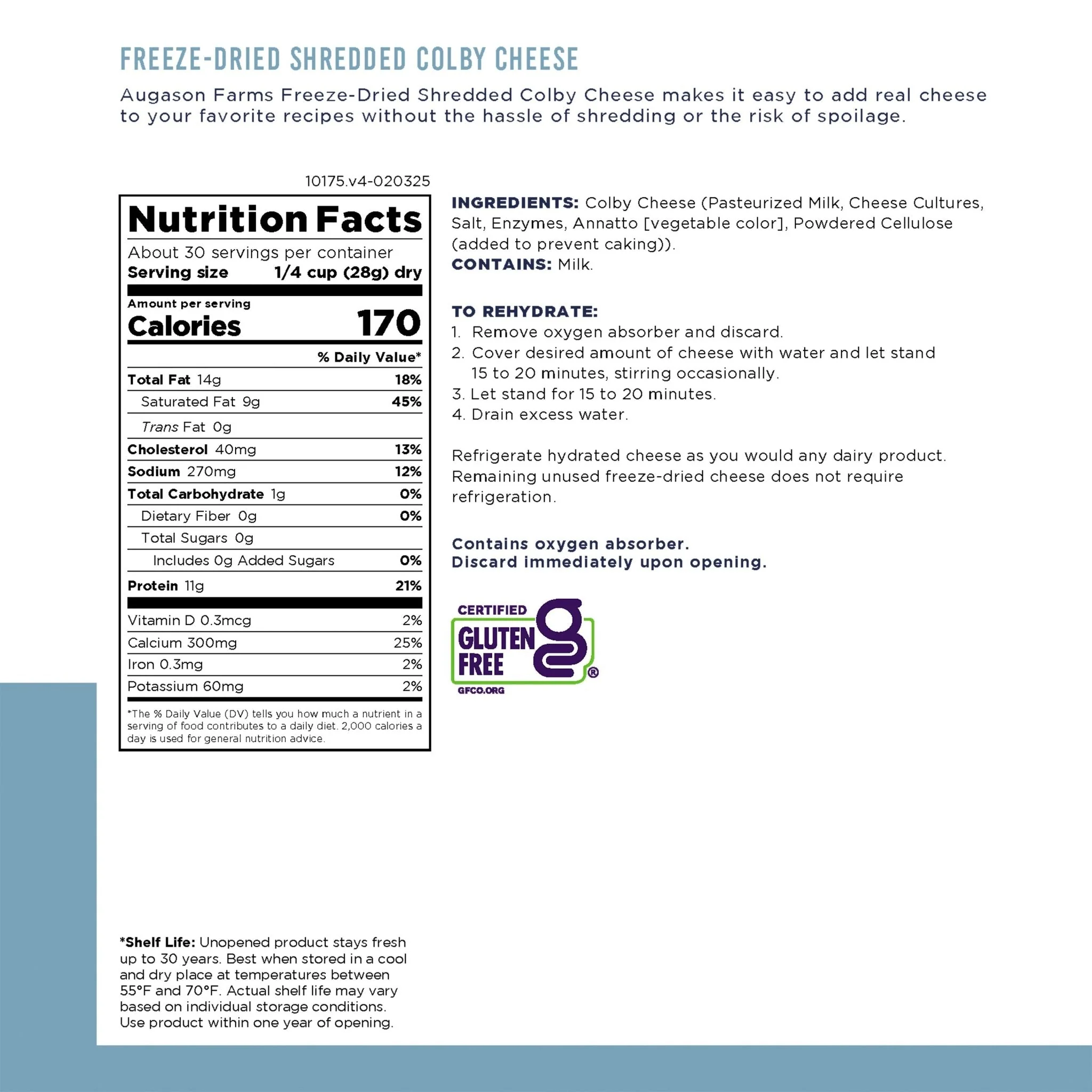 Freeze Dried Shredded Colby Cheese Can, 30 Servings - Image 3