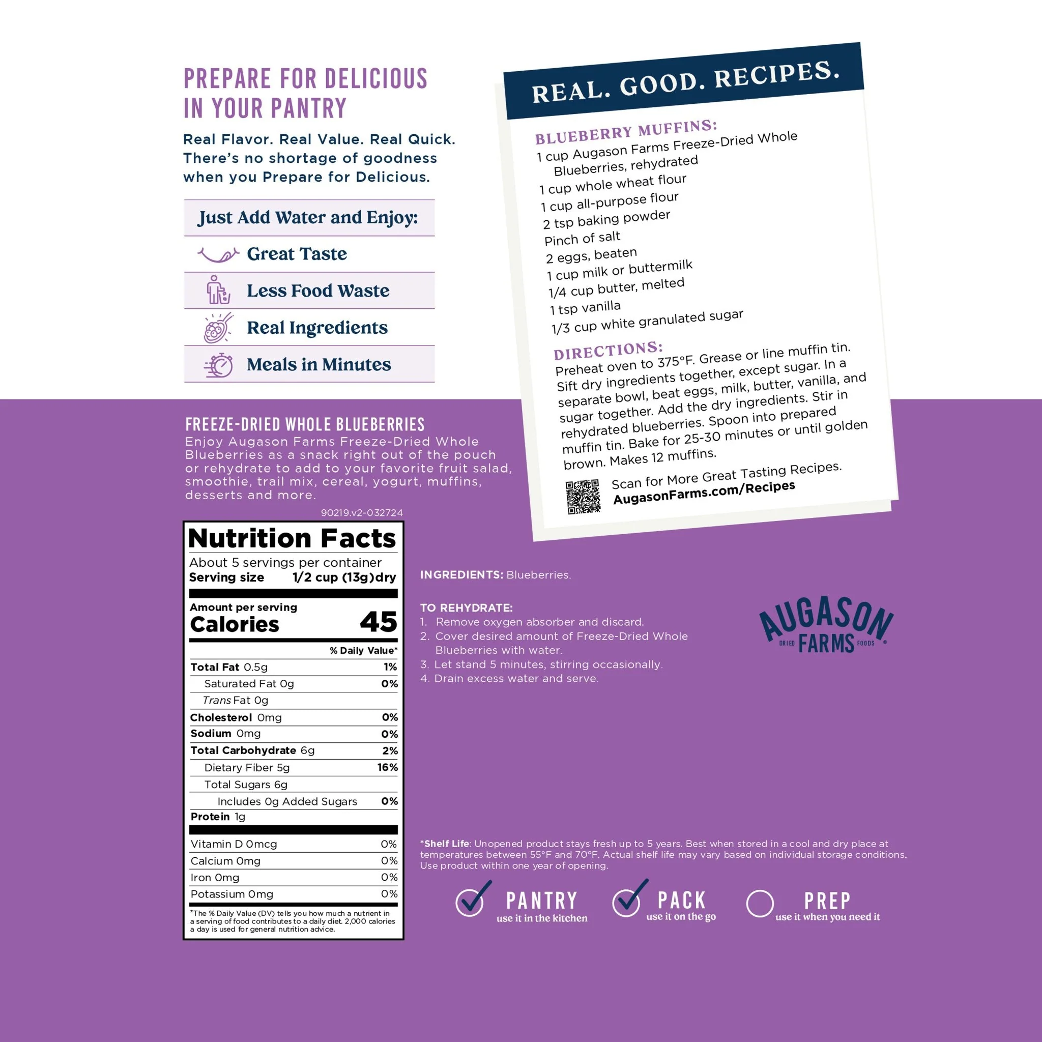 Freeze Dried Whole Blueberries Pouch, 5 Servings - Image 3