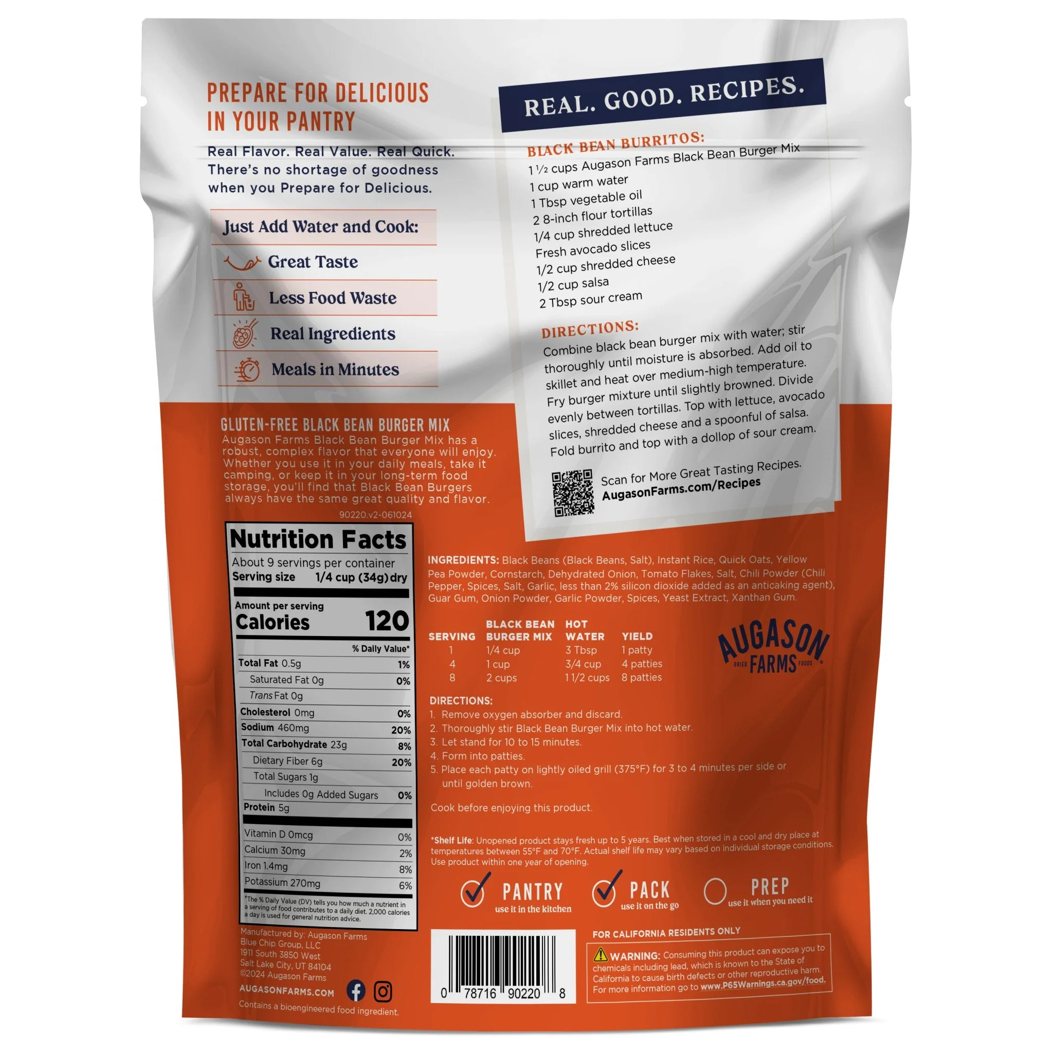 Gluten Free Black Bean Burger Mix Pouch, 9 Servings - Image 2