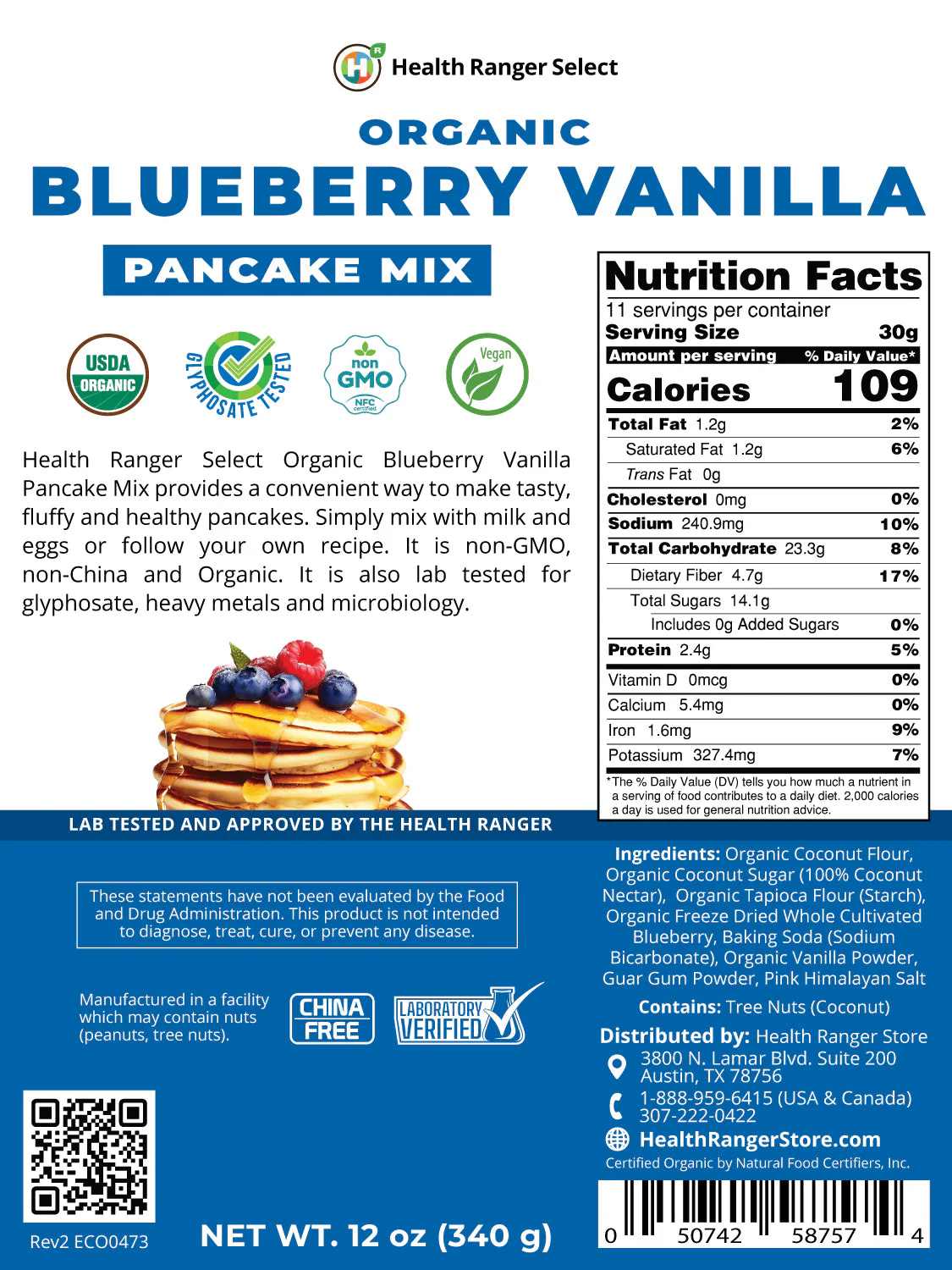 Gluten Free Organic Blueberry Vanilla Pancake Mix 12 oz. (340g) - Image 2