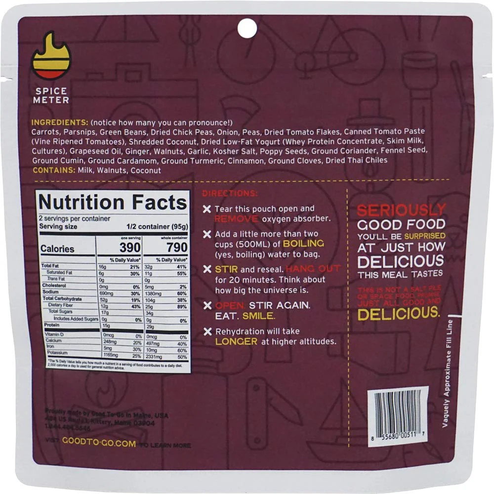 Good to-Go Dehydrated Indian Korma - Double Serving Pouch - Image 2