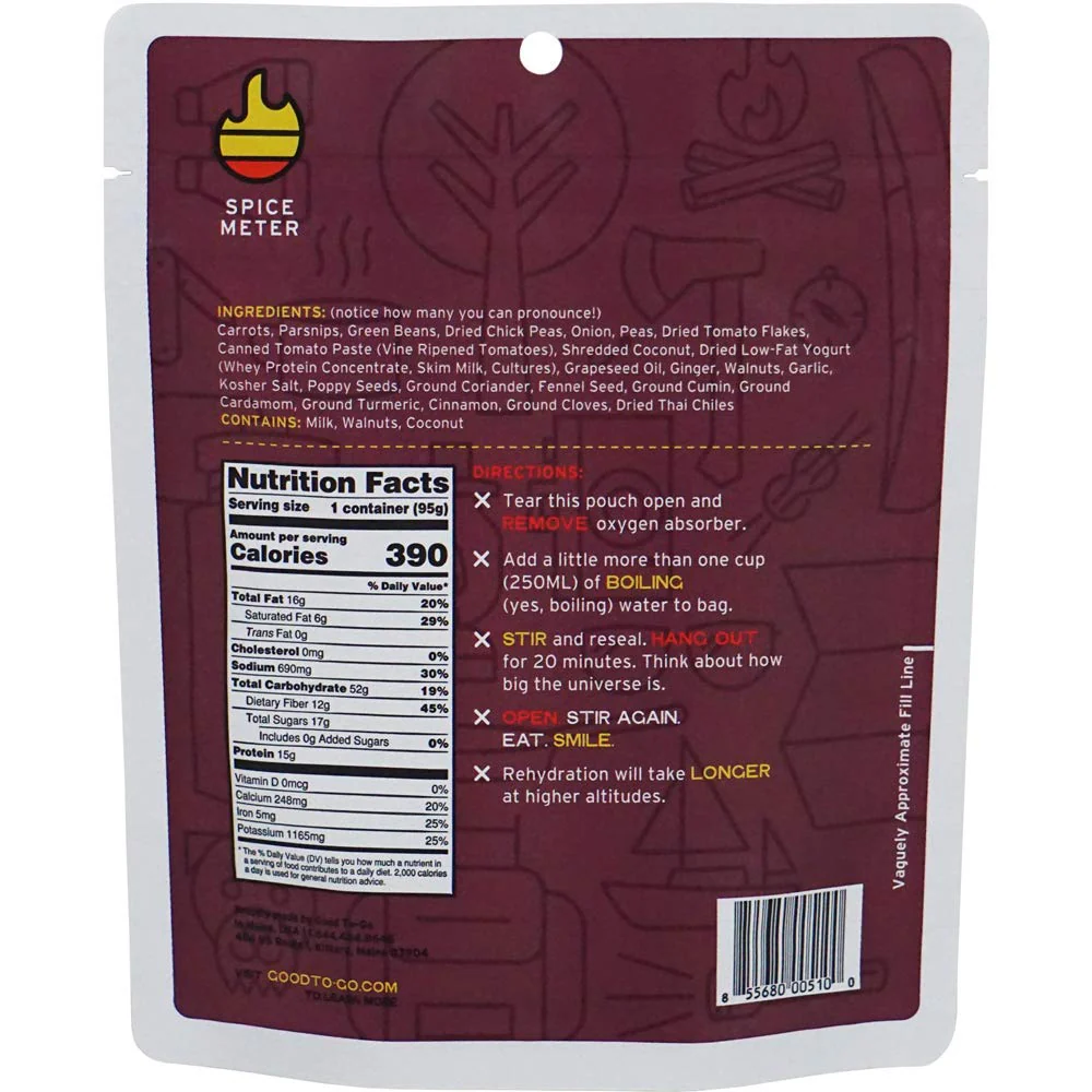 Good to-Go Dehydrated Indian Korma - Single Serving Pouch - Image 2