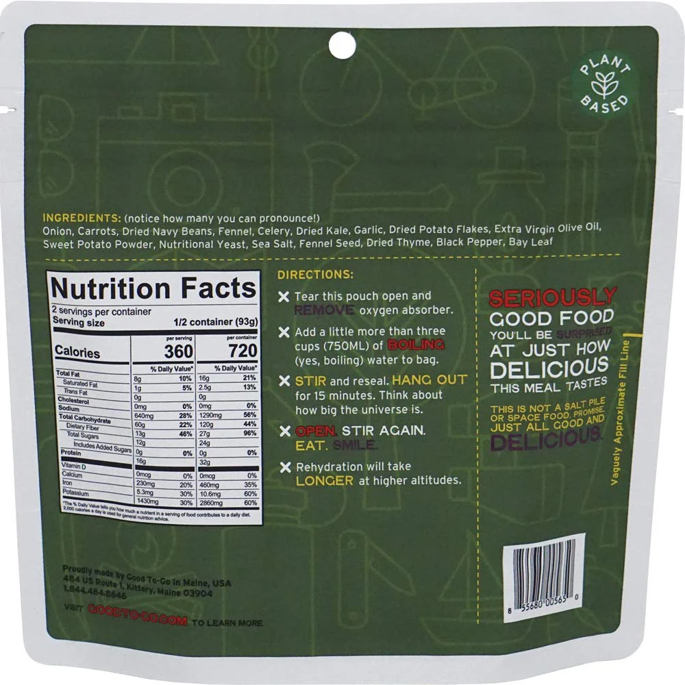 Good to-Go Dehydrated Kale and White Bean Stew - Double Serving Pouch - Image 2