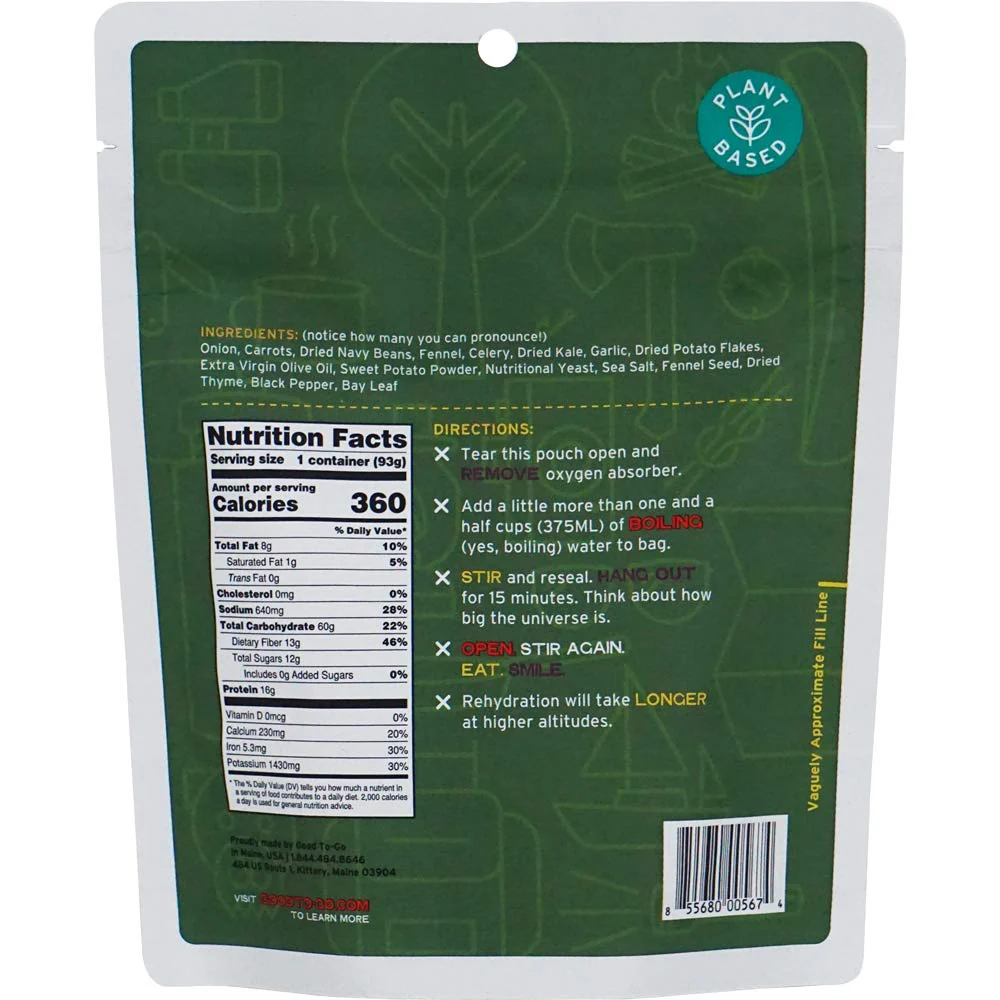 Good to-Go Dehydrated Kale and White Bean Stew - Single Serving Pouch - Image 2
