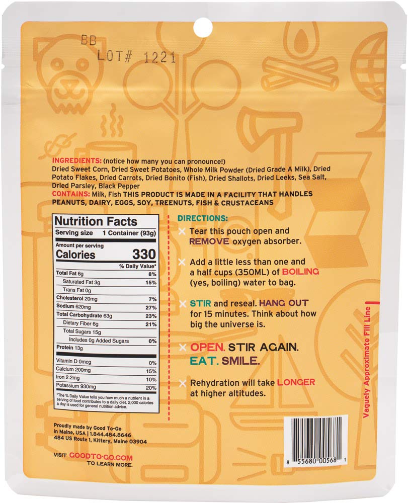 Good to-Go Dehydrated New England Corn Chowdah - Single Serving Pouch - Image 2
