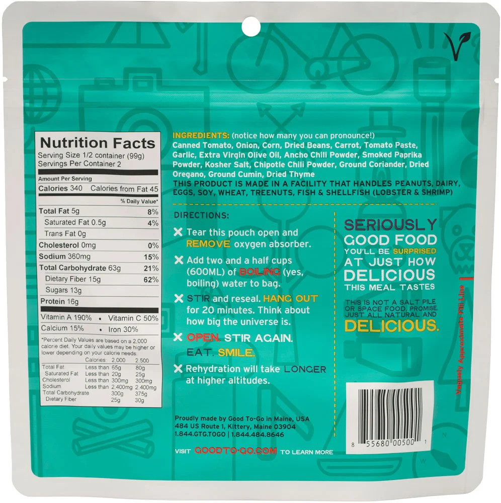 Good to-Go Dehydrated Smoked Three Bean Chili - Case of 12 Double Servings - Image 3