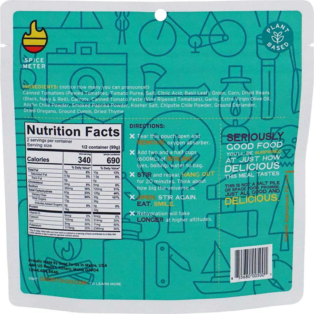 Good to-Go Dehydrated Smoked Three Bean Chili - Double Serving Pouch - Image 2