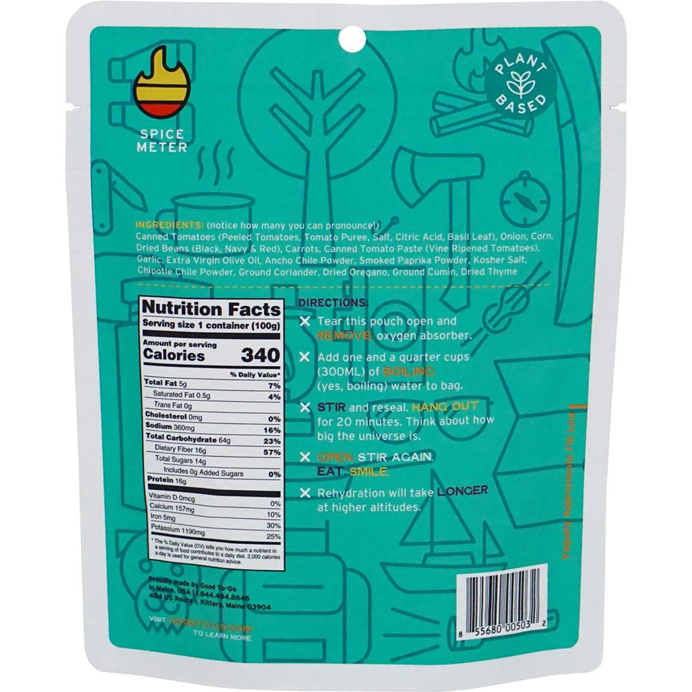 Good to-Go Dehydrated Smoked Three Bean Chili - Single Serving Pouch - Image 2