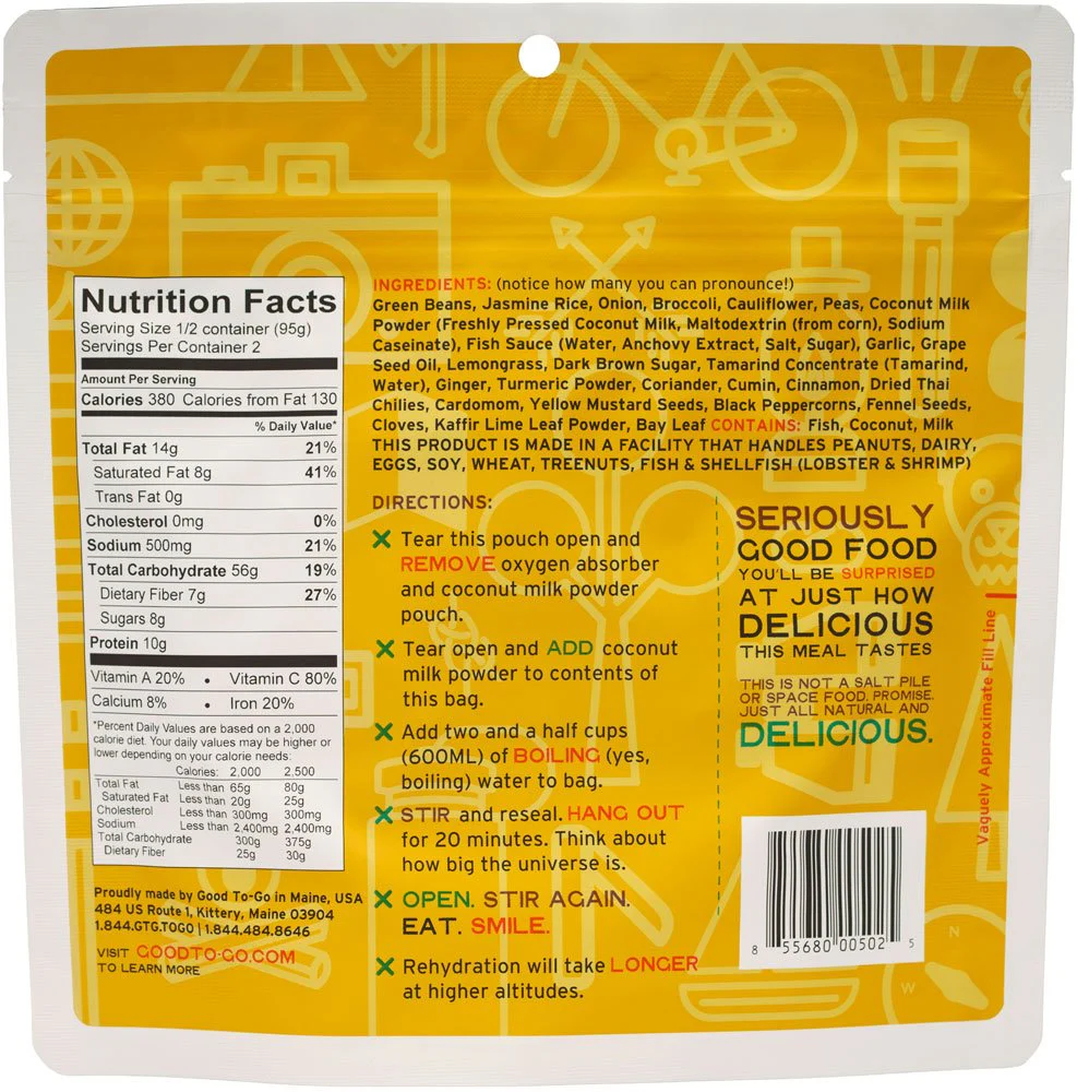 Good to-Go Dehydrated Thai Curry - Case of 12 Double Servings - Image 3