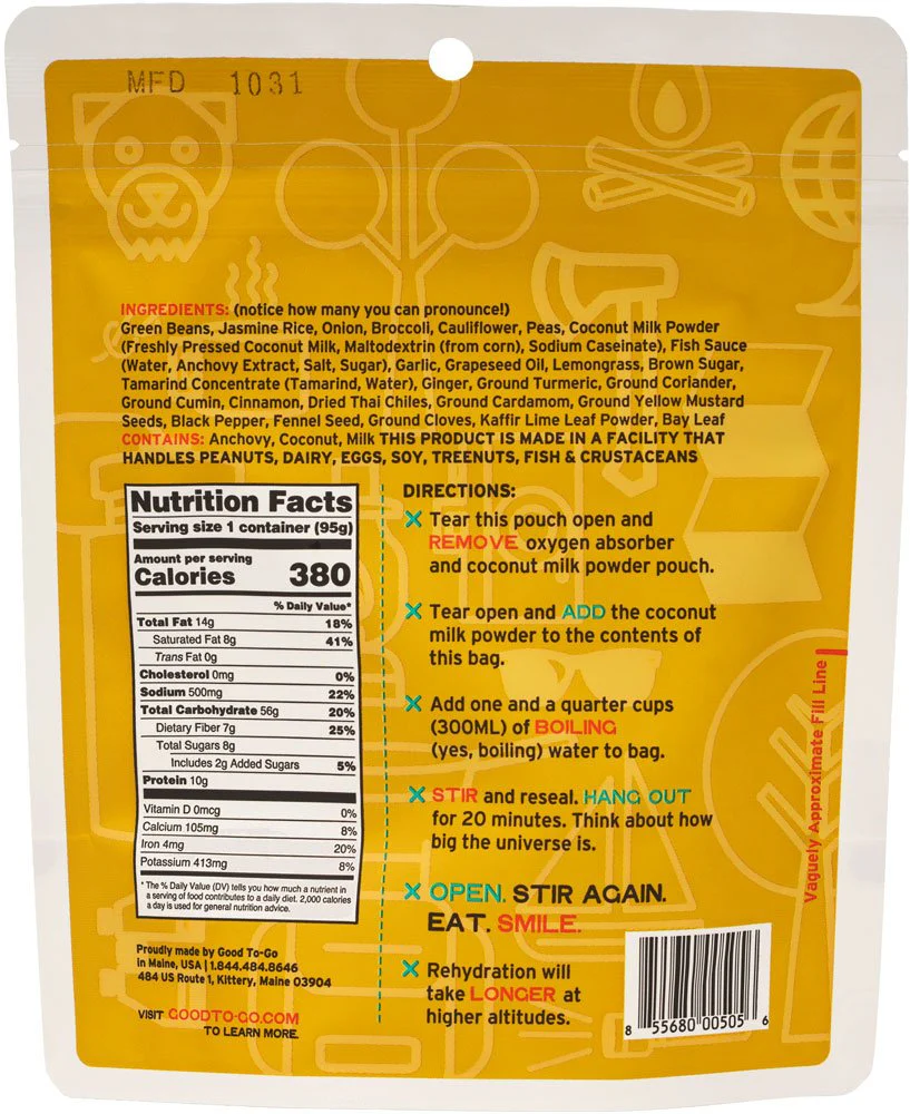 Good to-Go Dehydrated Thai Curry - Case of 12 Single Servings - Image 3