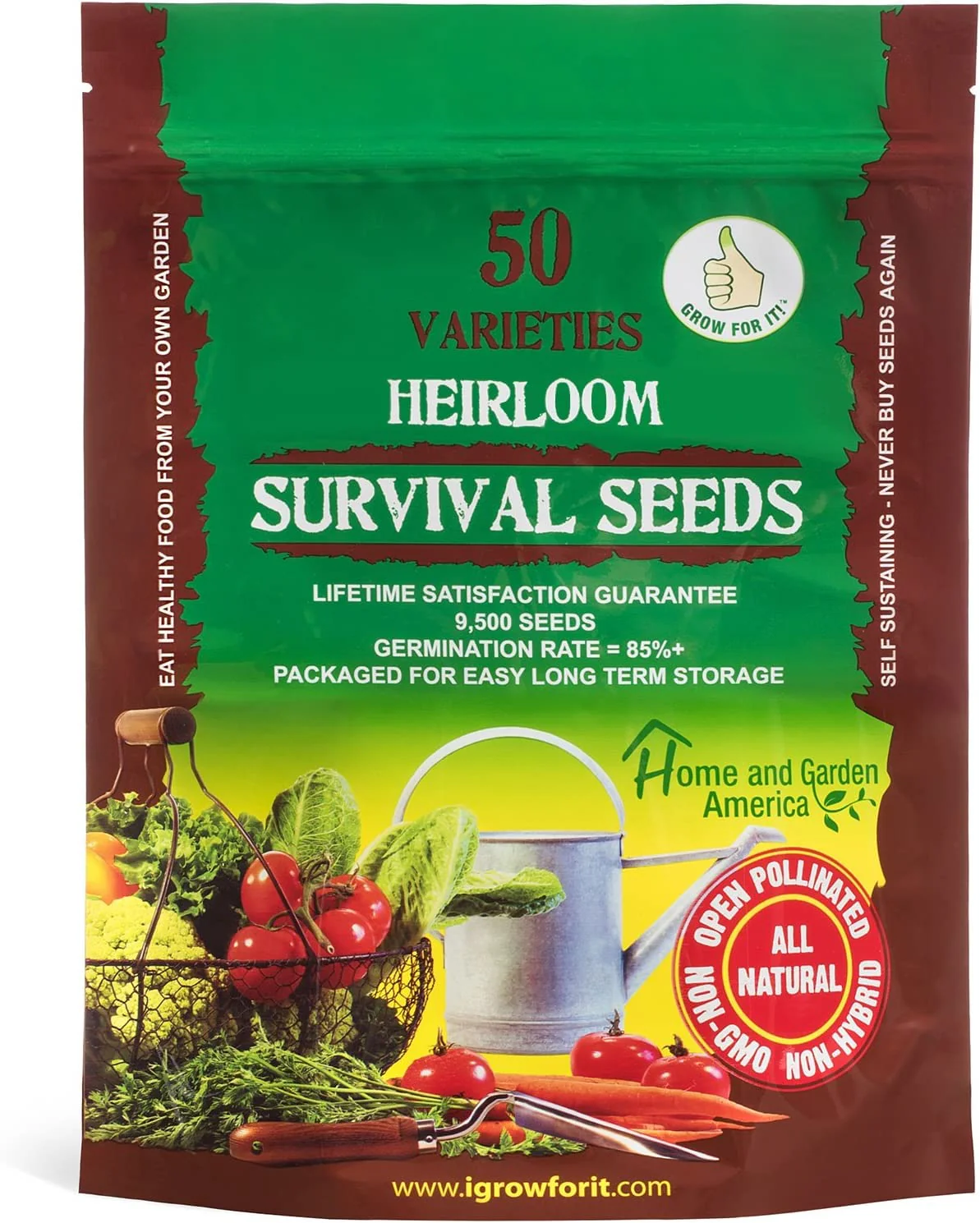 Grow For It Brand Heirloom Vegetable Seeds, Non-GMO Survival Seed Kit - 50 Varieties