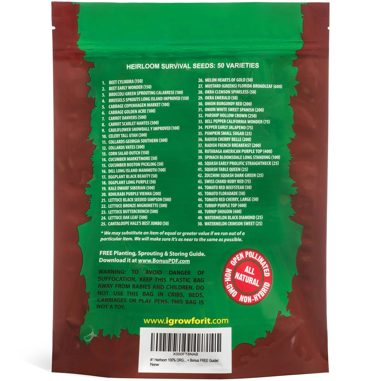Grow For It Brand Heirloom Vegetable Seeds, Non-GMO Survival Seed Kit - 50 Varieties - Image 2