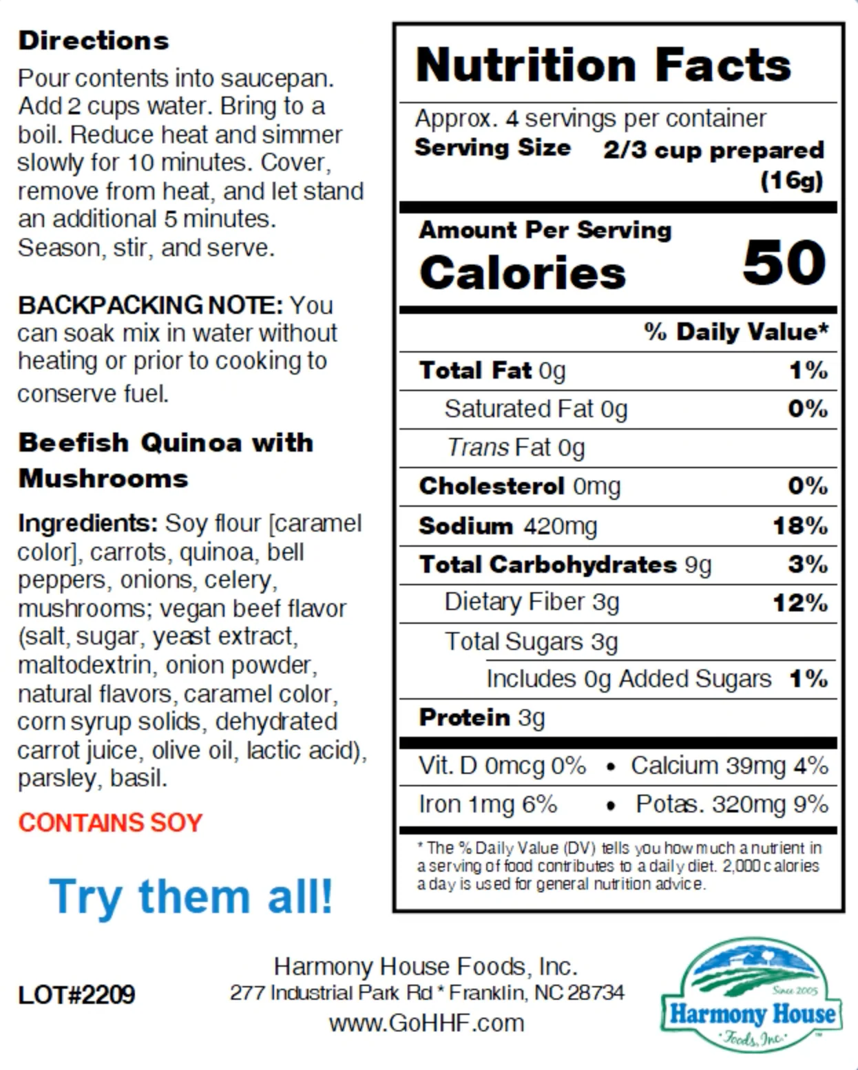 Harmony House Beefish Quinoa with Mushrooms (2.30 oz) - Image 6