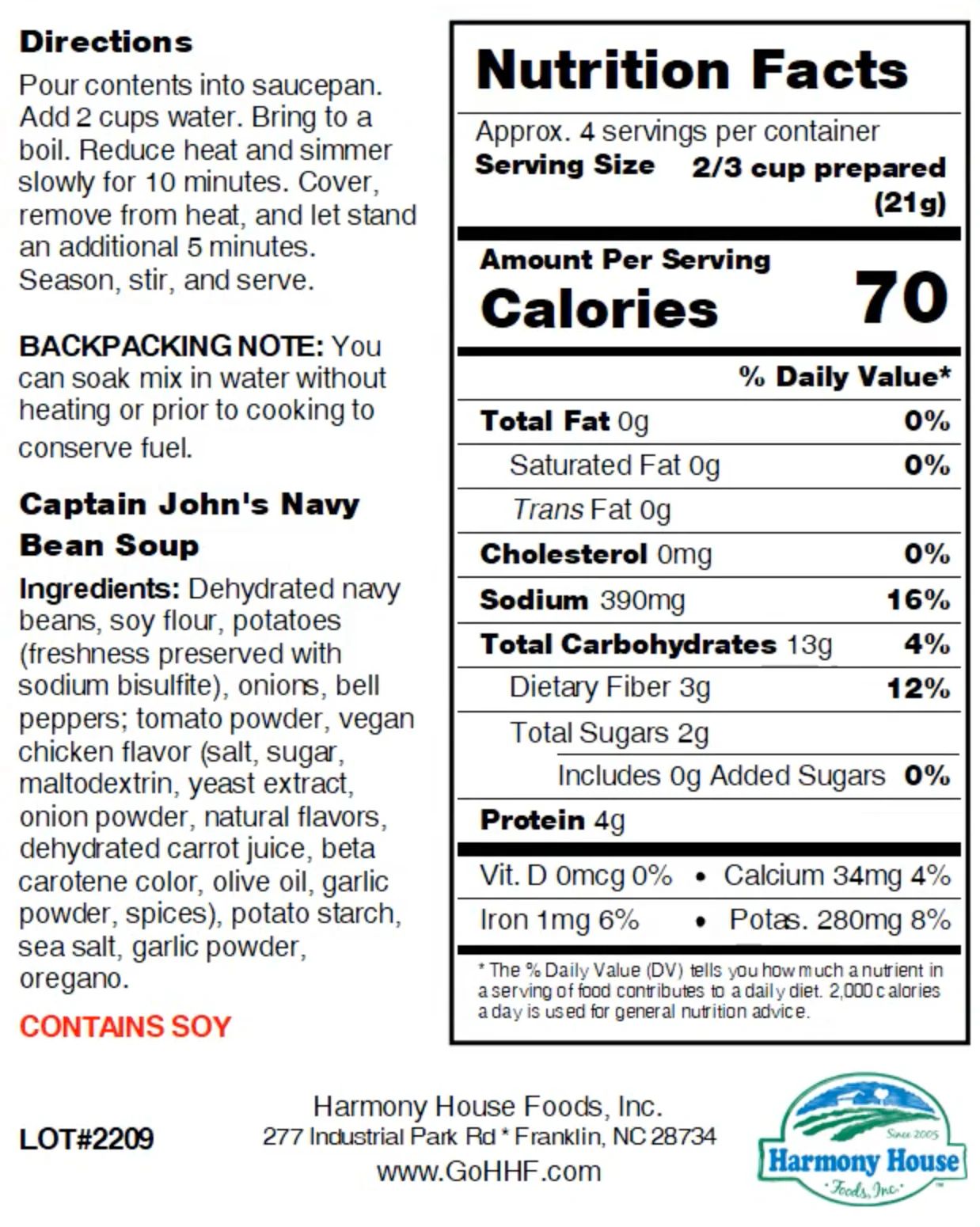 Harmony House Captain John's Navy Bean Soup (2.95 oz) - Image 6