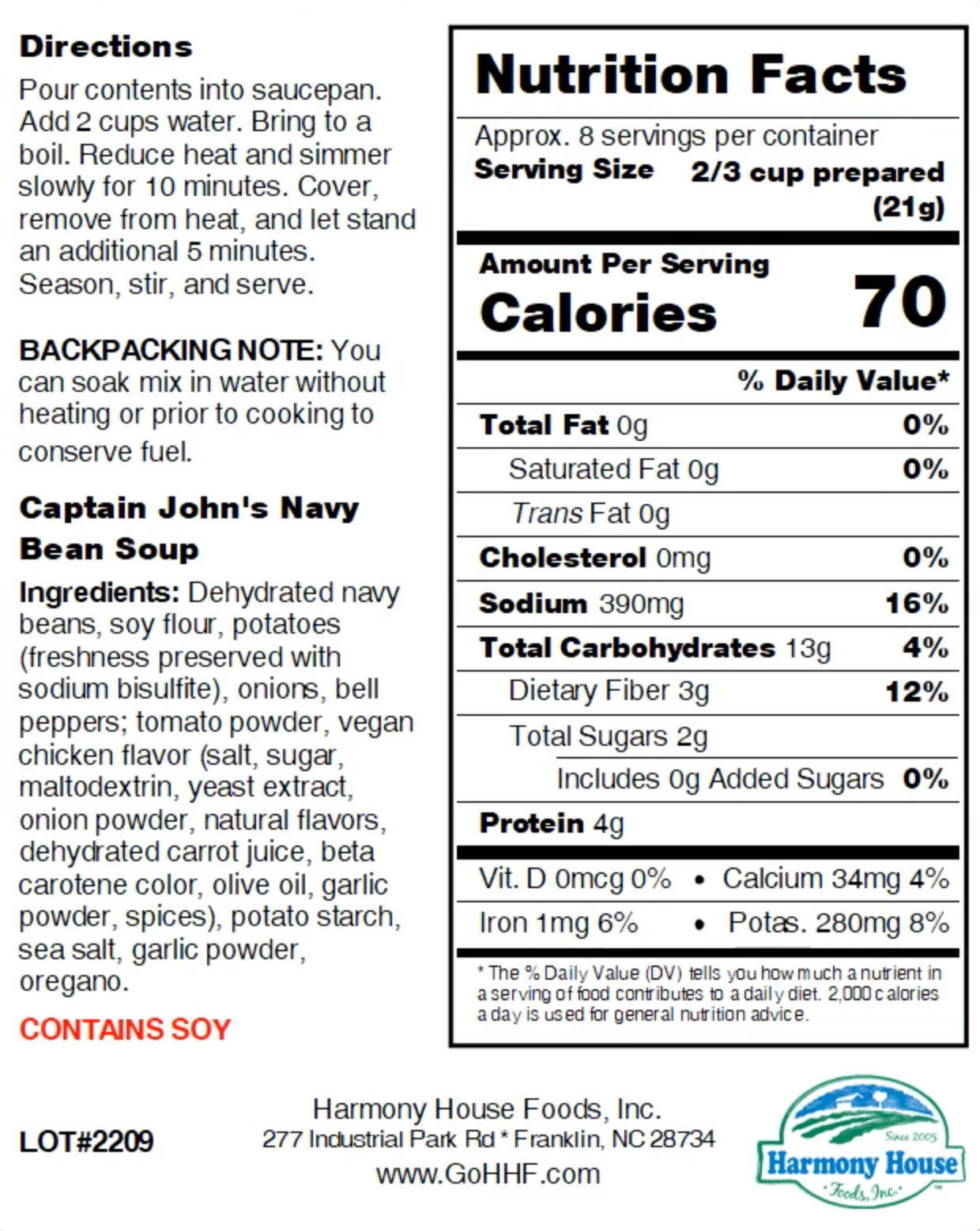 Harmony House Captain John's Navy Bean Soup (5.9 oz) - Image 5