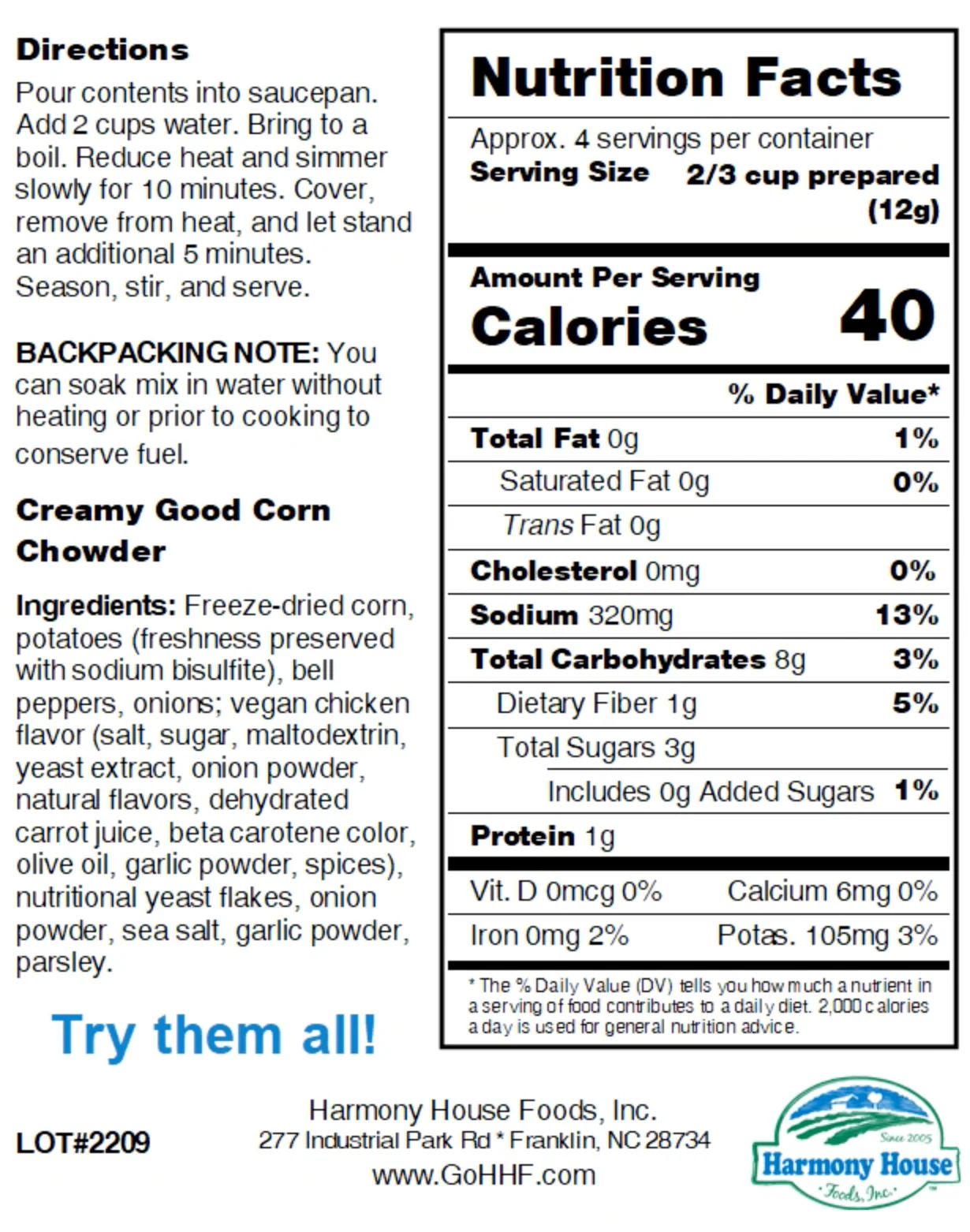 Harmony House Creamy Good Corn Chowder (1.6 oz) - Image 6