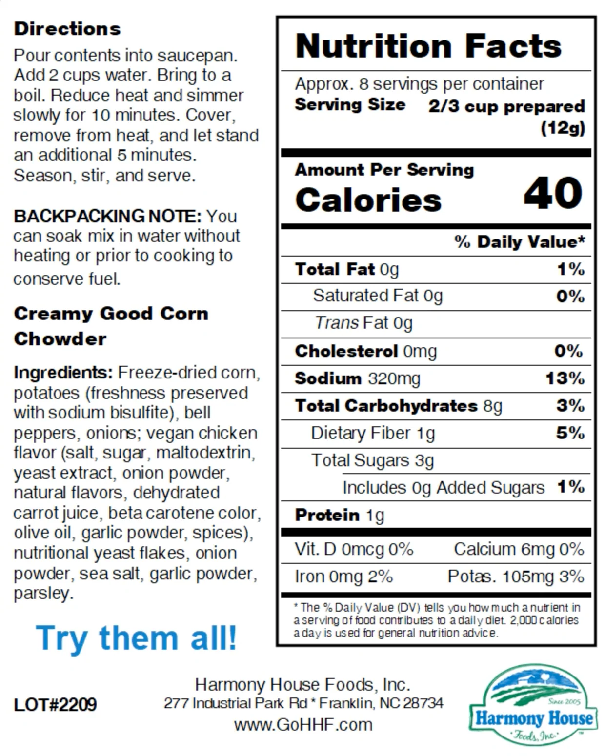 Harmony House Creamy Good Corn Chowder (3.25 oz) - Image 5