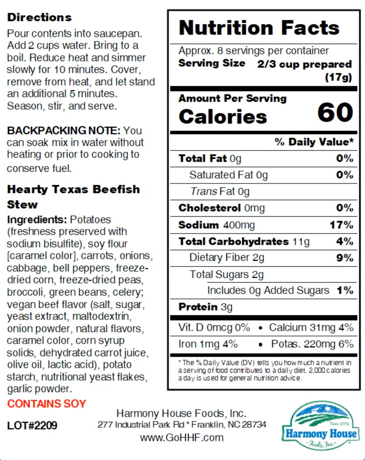 Harmony House Hearty Texas Beefish Stew (4.85 oz) - Image 5